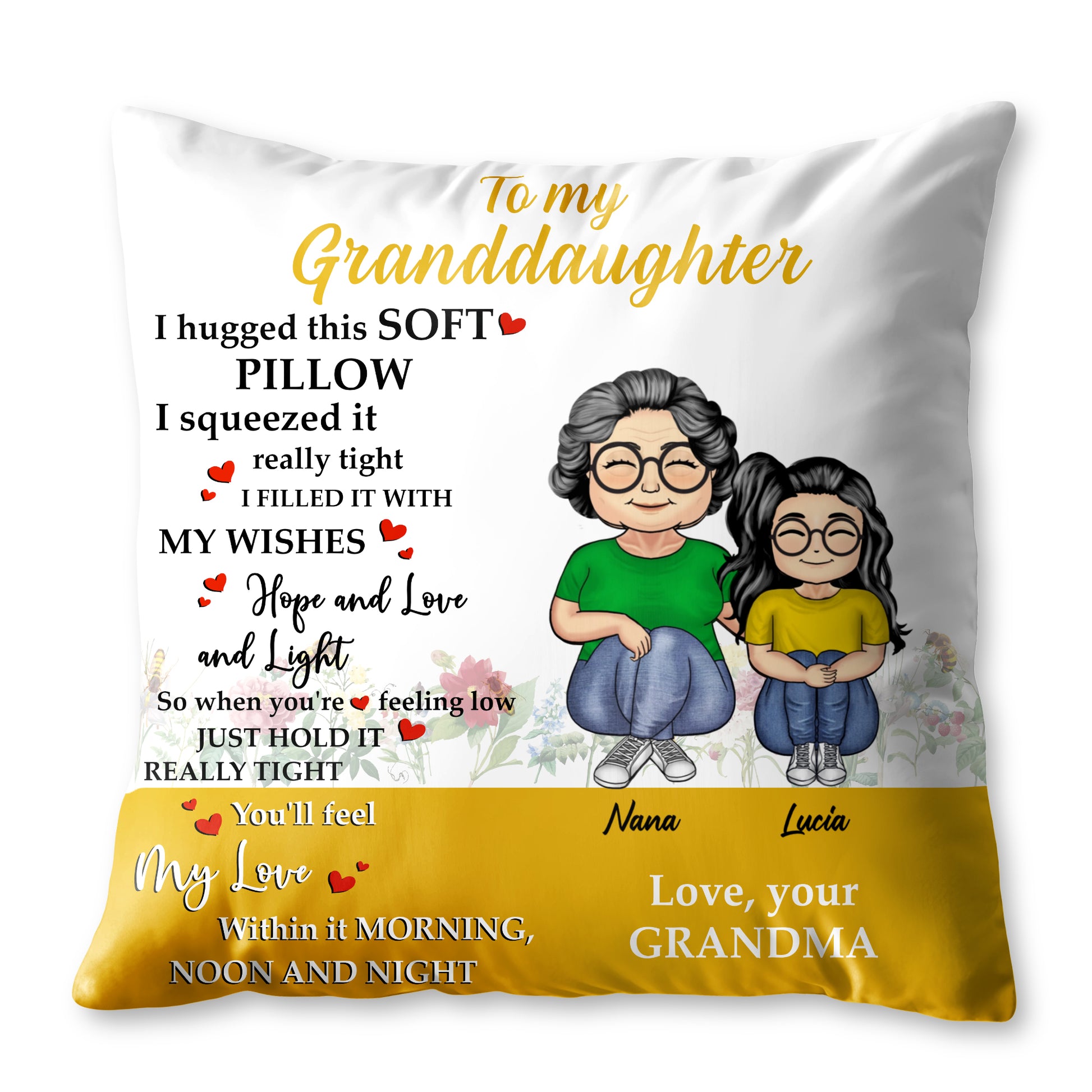 To My Granddaughter Love And Support Pillow With Grandmother And Granddaughter