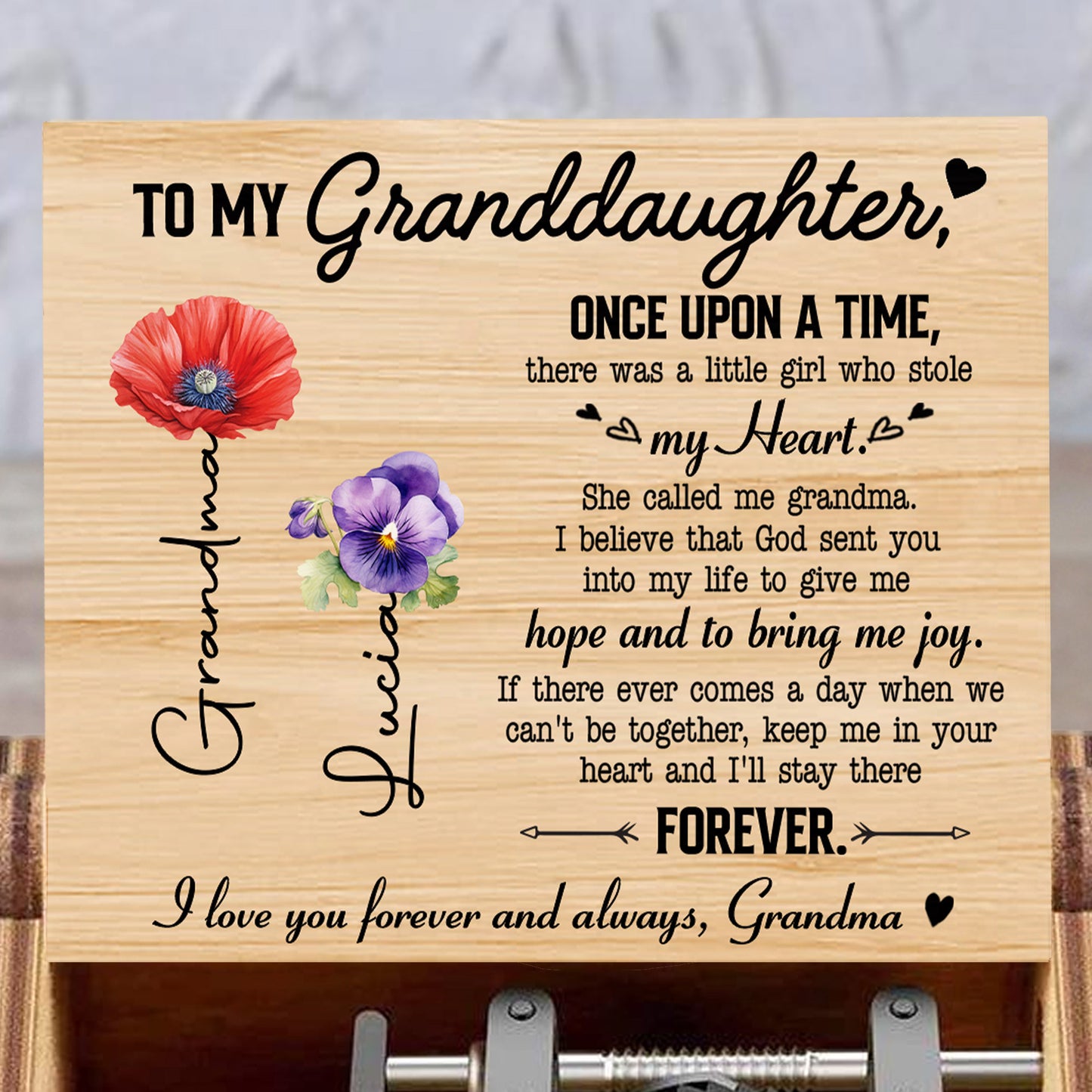 Granddaughter Heartfelt Message With Flowers Music Box