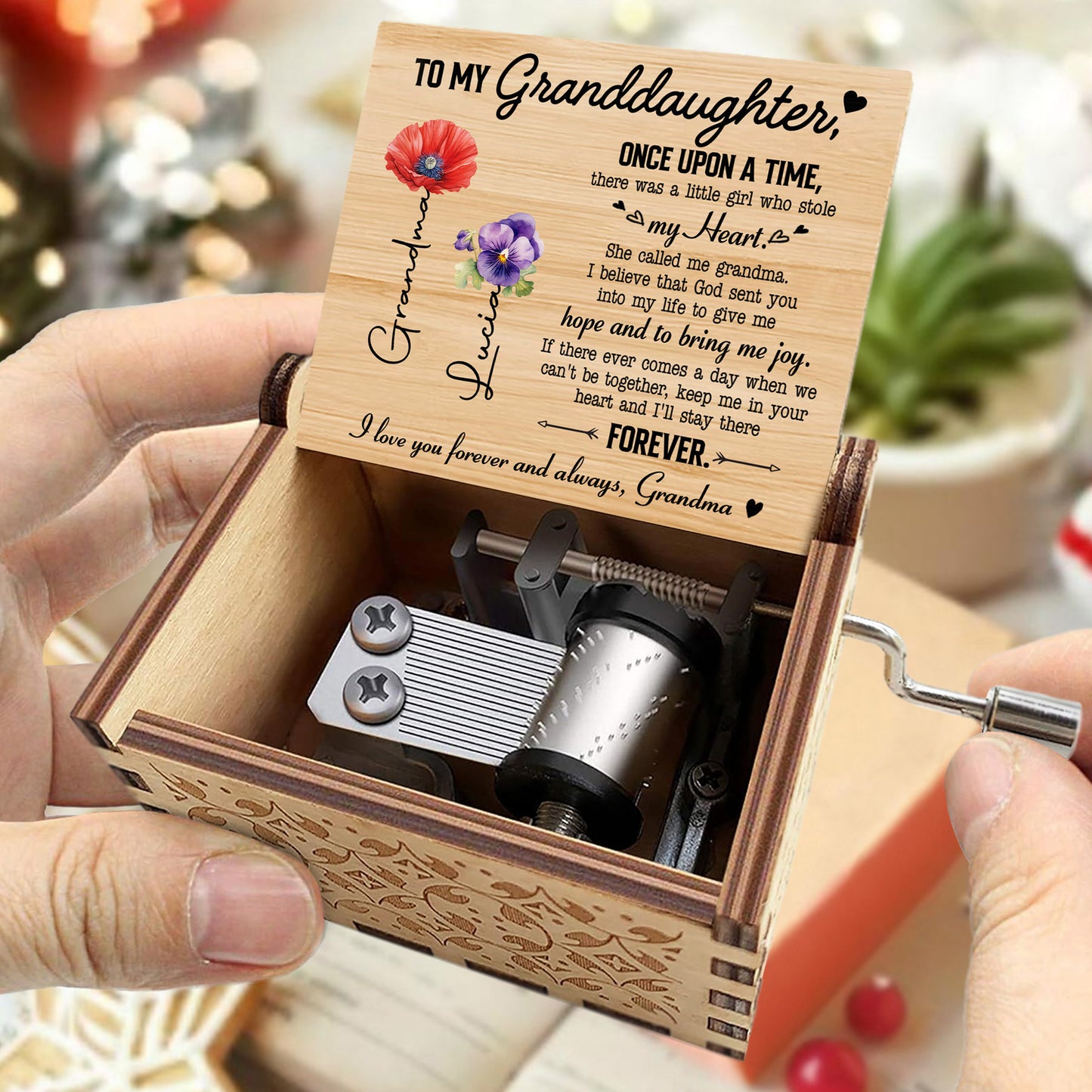 Granddaughter Heartfelt Message With Flowers Music Box