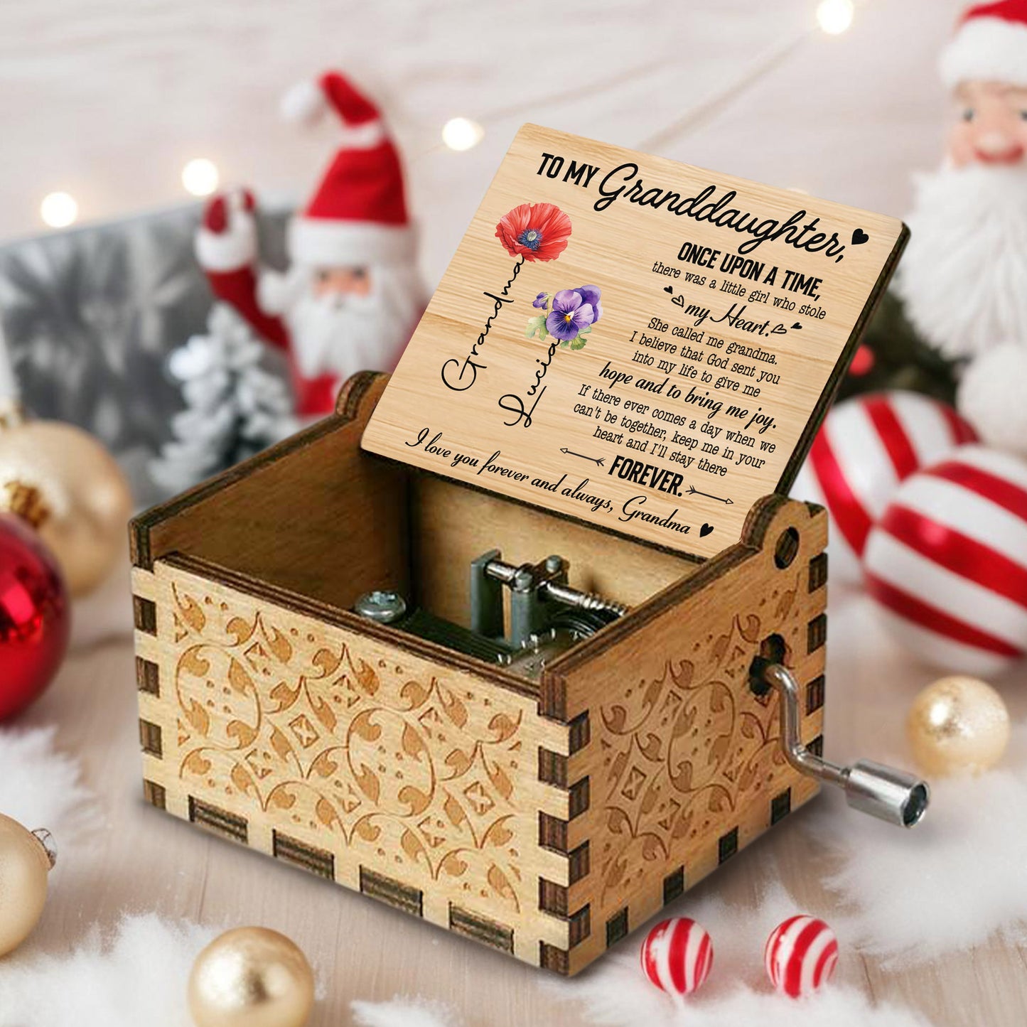 Granddaughter Heartfelt Message With Flowers Music Box