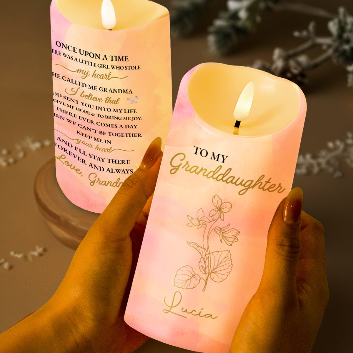 To My Granddaughter Love Grandma LED Candle With Flowers