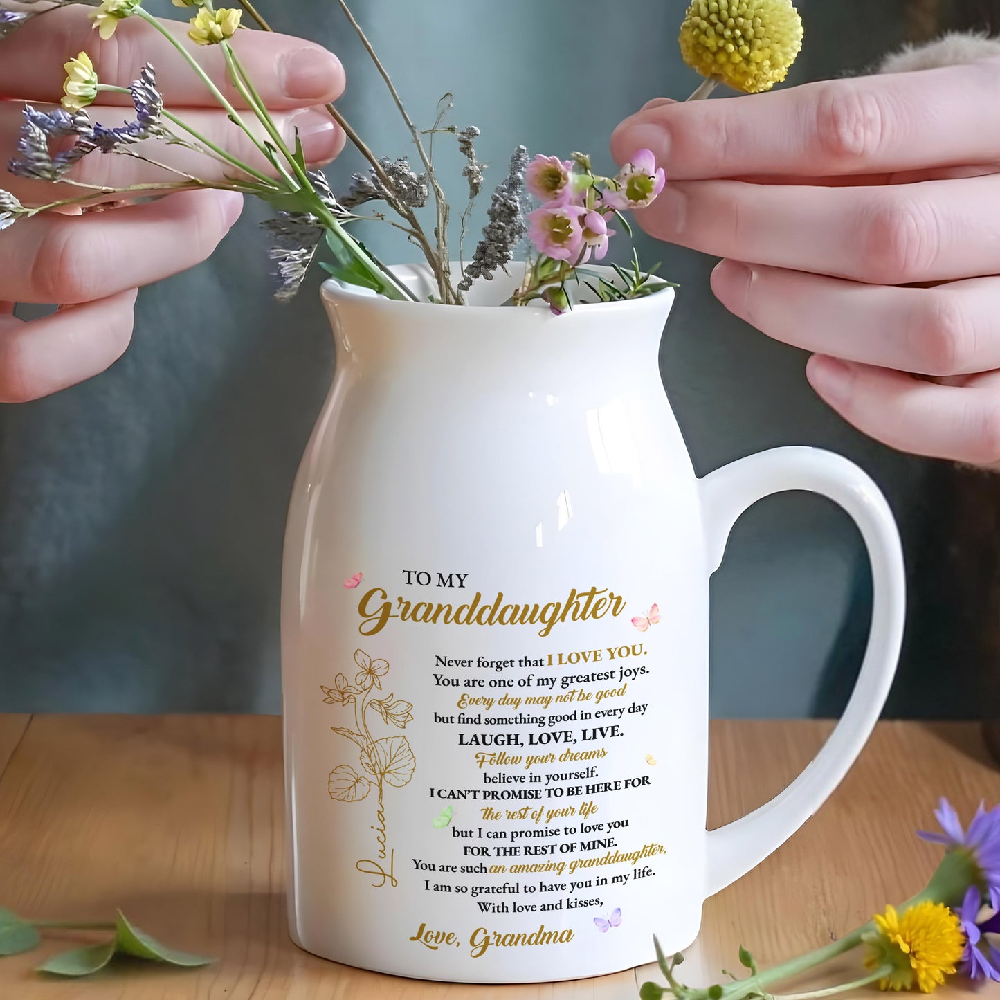Love And Joy To My Granddaughter Forever, Flowers And Hearts