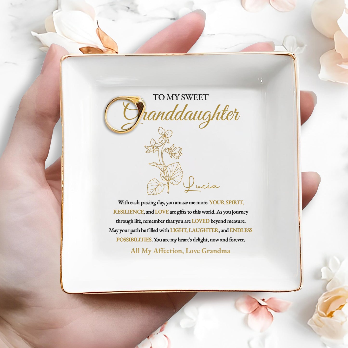 Sweet Granddaughter Love and Light Personalized Ceramic Dish