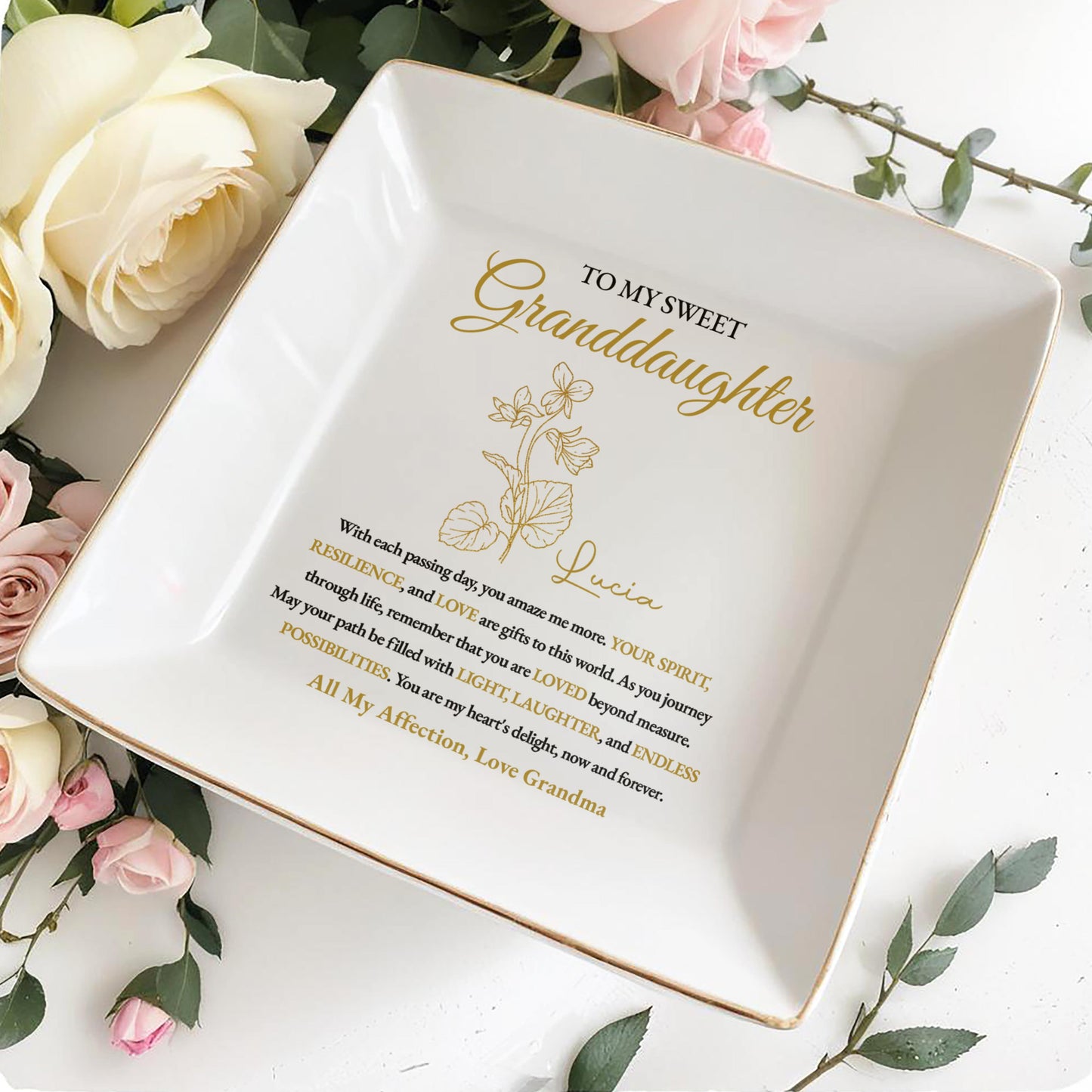 Sweet Granddaughter Love and Light Personalized Ceramic Dish