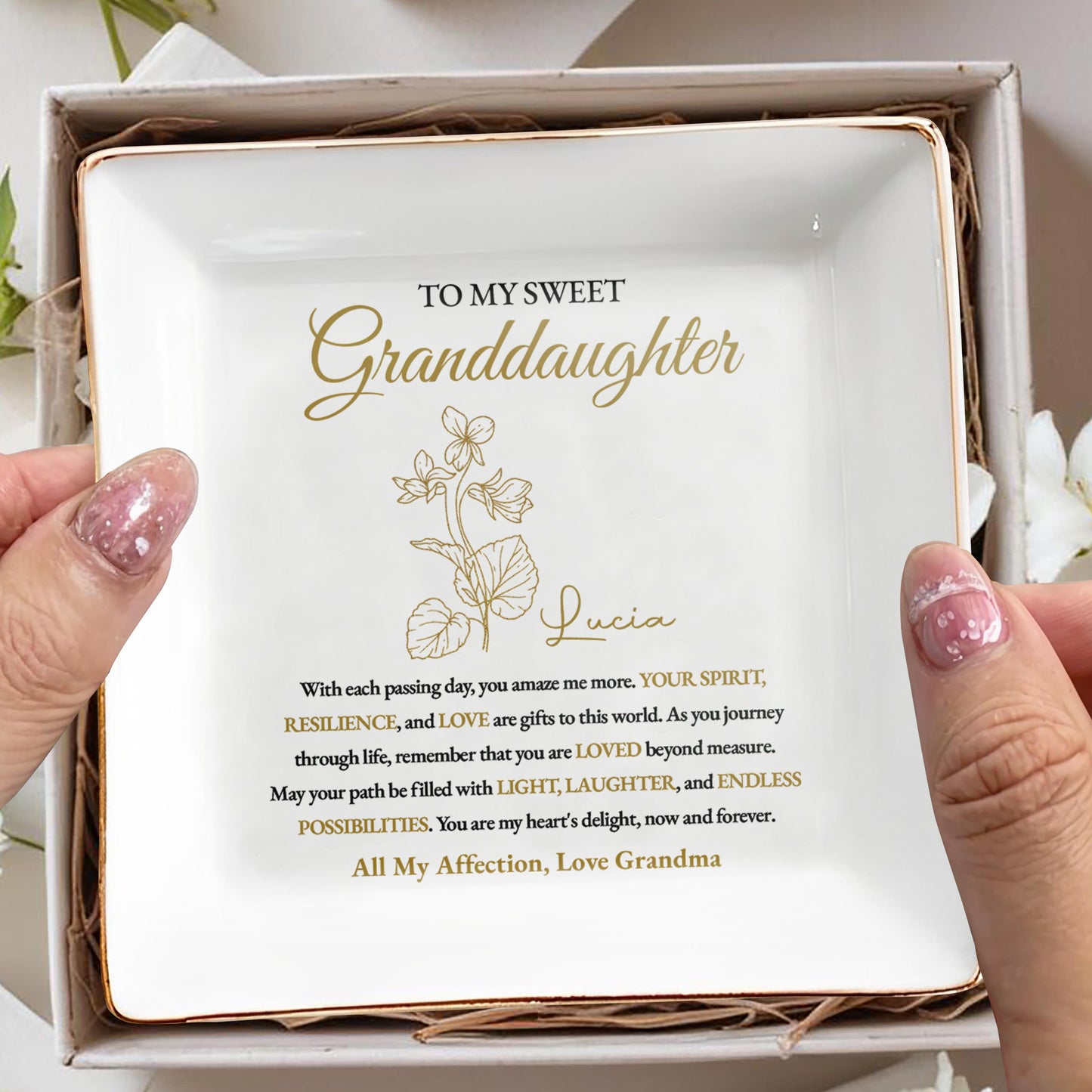 Sweet Granddaughter Love and Light Personalized Ceramic Dish