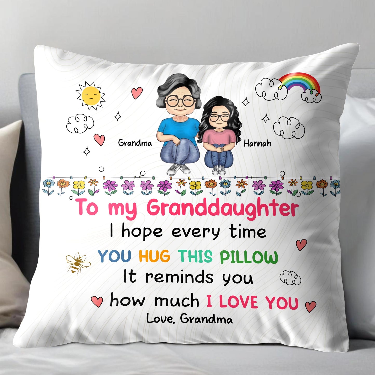 To My Granddaughter Love Reminder With Flowers And Rainbow