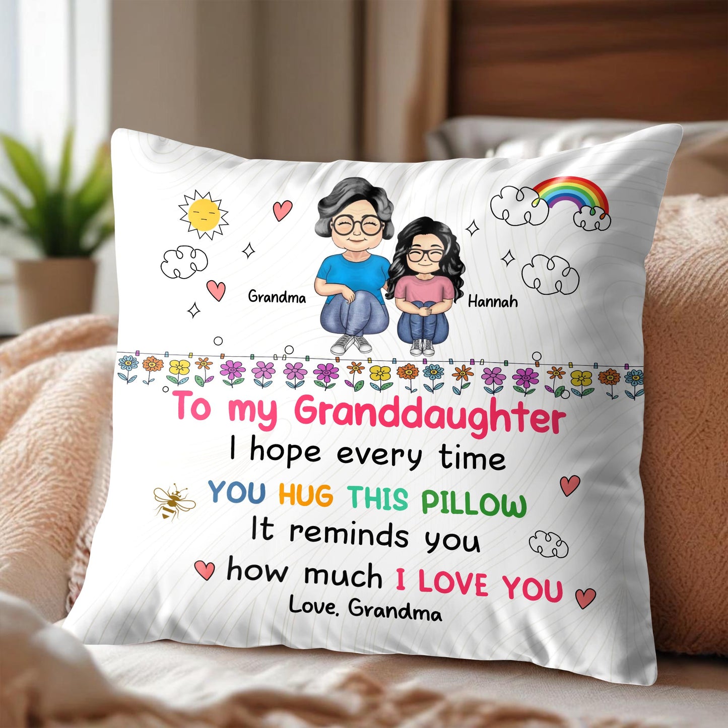 To My Granddaughter Love Reminder With Flowers And Rainbow