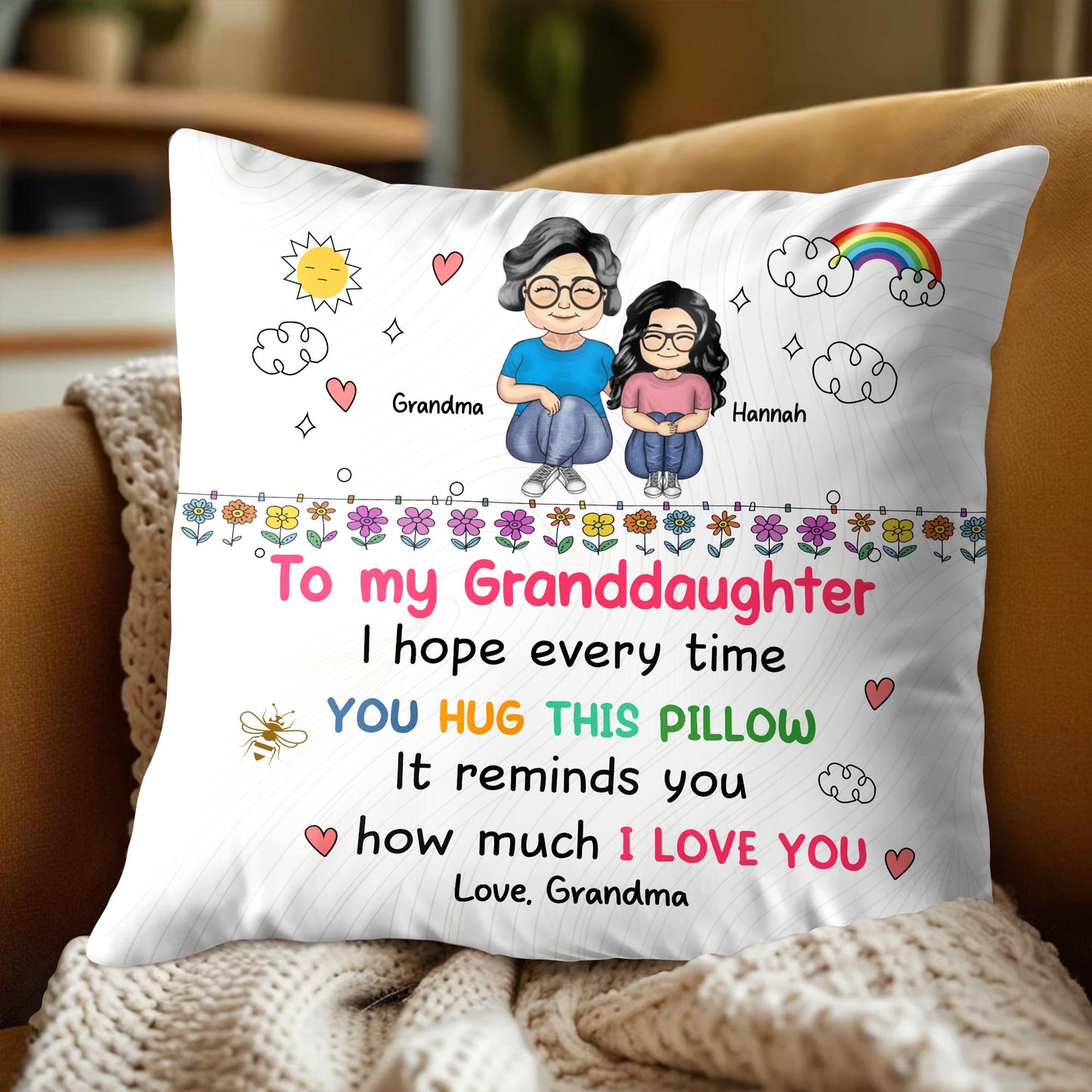 To My Granddaughter Love Reminder With Flowers And Rainbow