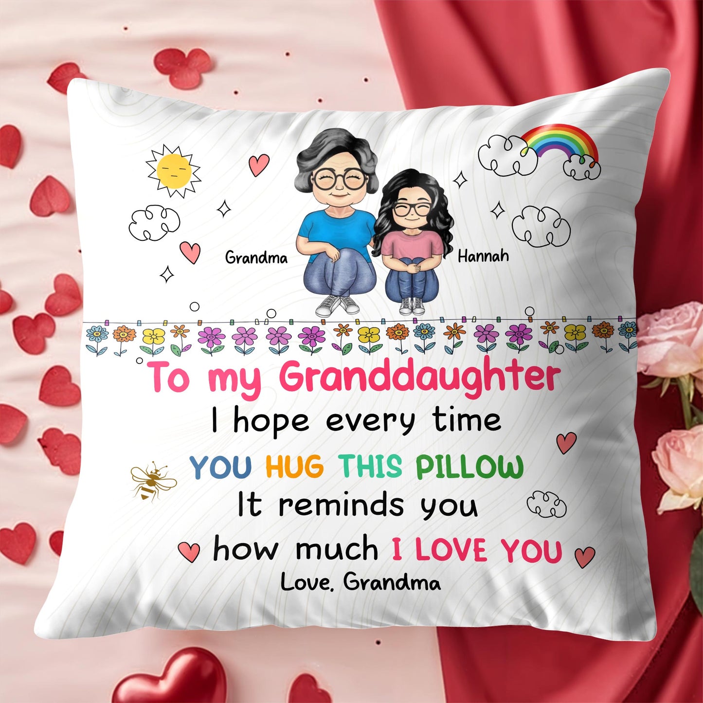 To My Granddaughter Love Reminder With Flowers And Rainbow