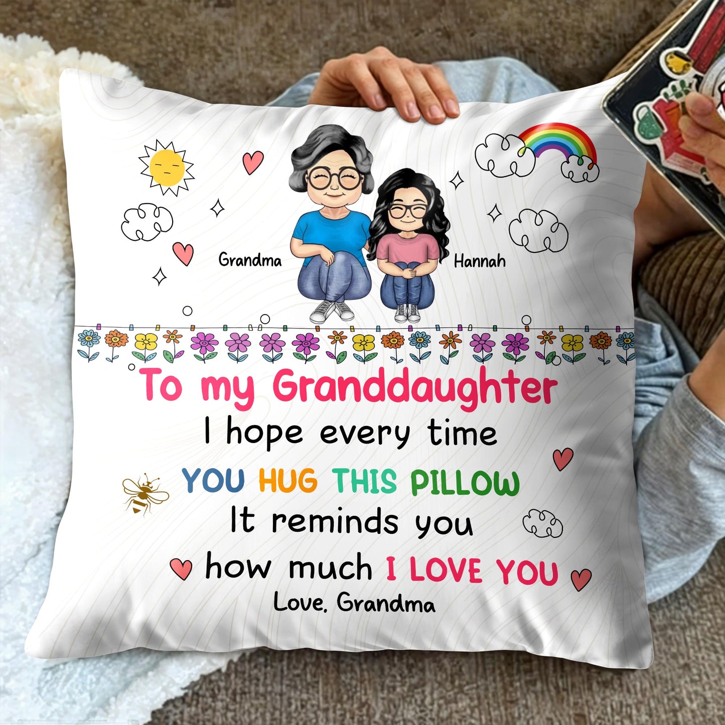 To My Granddaughter Love Reminder With Flowers And Rainbow