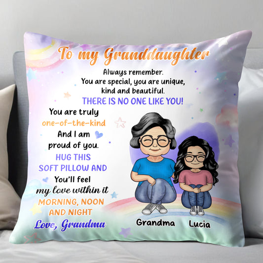Unique Granddaughter Love and Support Pillow With Rainbow and Stars