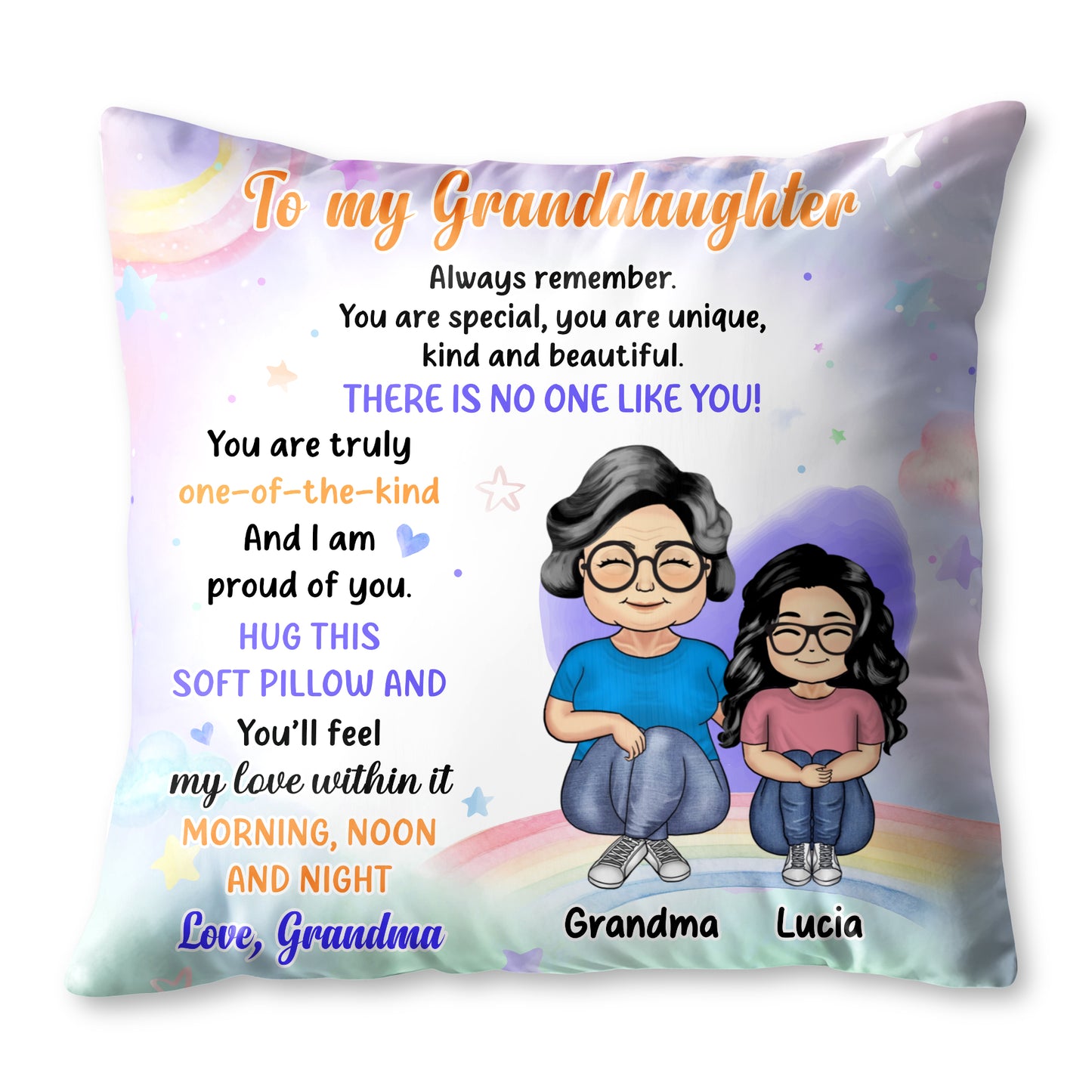 Unique Granddaughter Love and Support Pillow With Rainbow and Stars