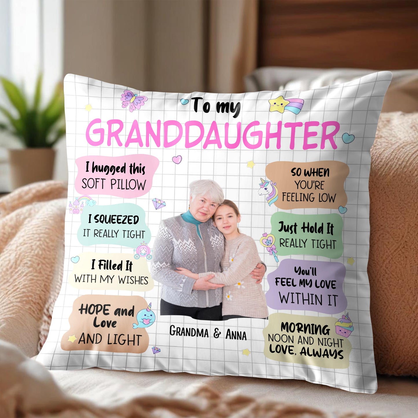 To My Granddaughter, I hugged this soft pillow... Love and Light, Pillow and Hearts