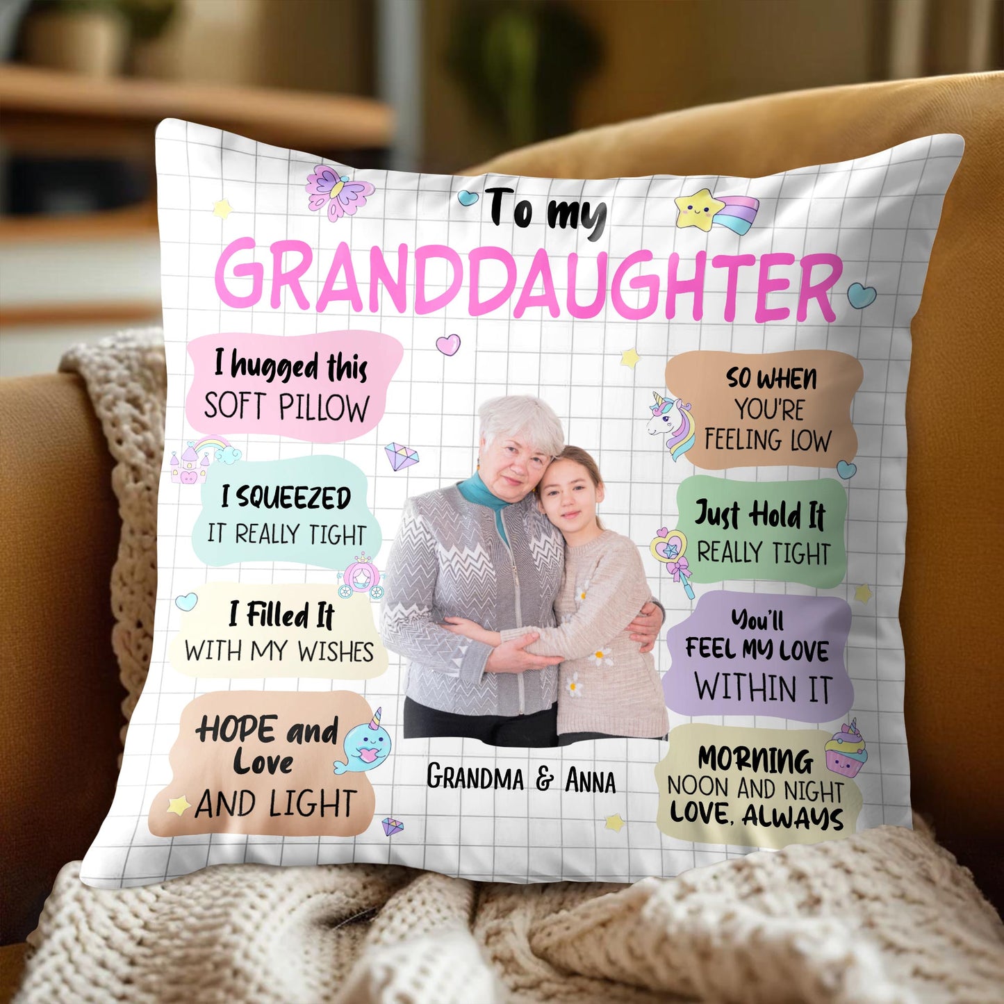 To My Granddaughter, I hugged this soft pillow... Love and Light, Pillow and Hearts