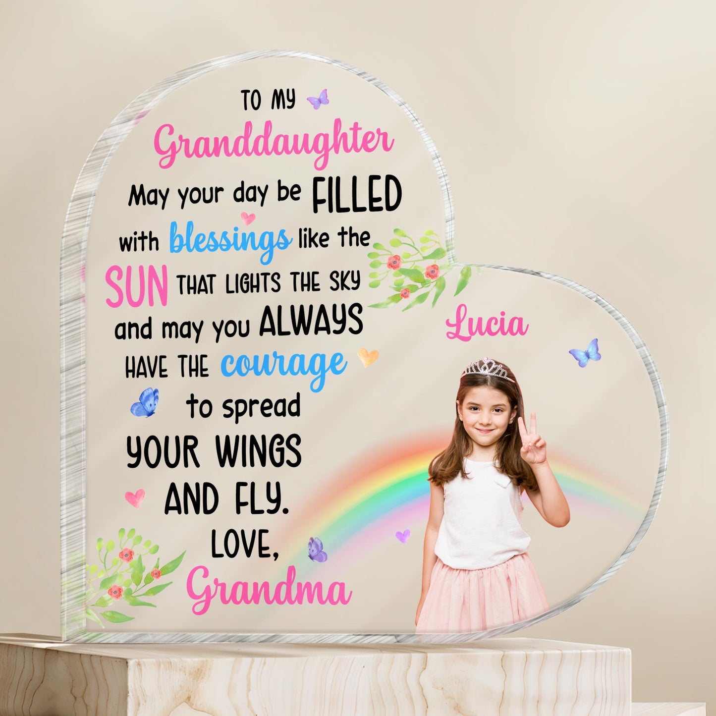 To My Granddaughter Love Grandma, Rainbow and Butterflies Gift