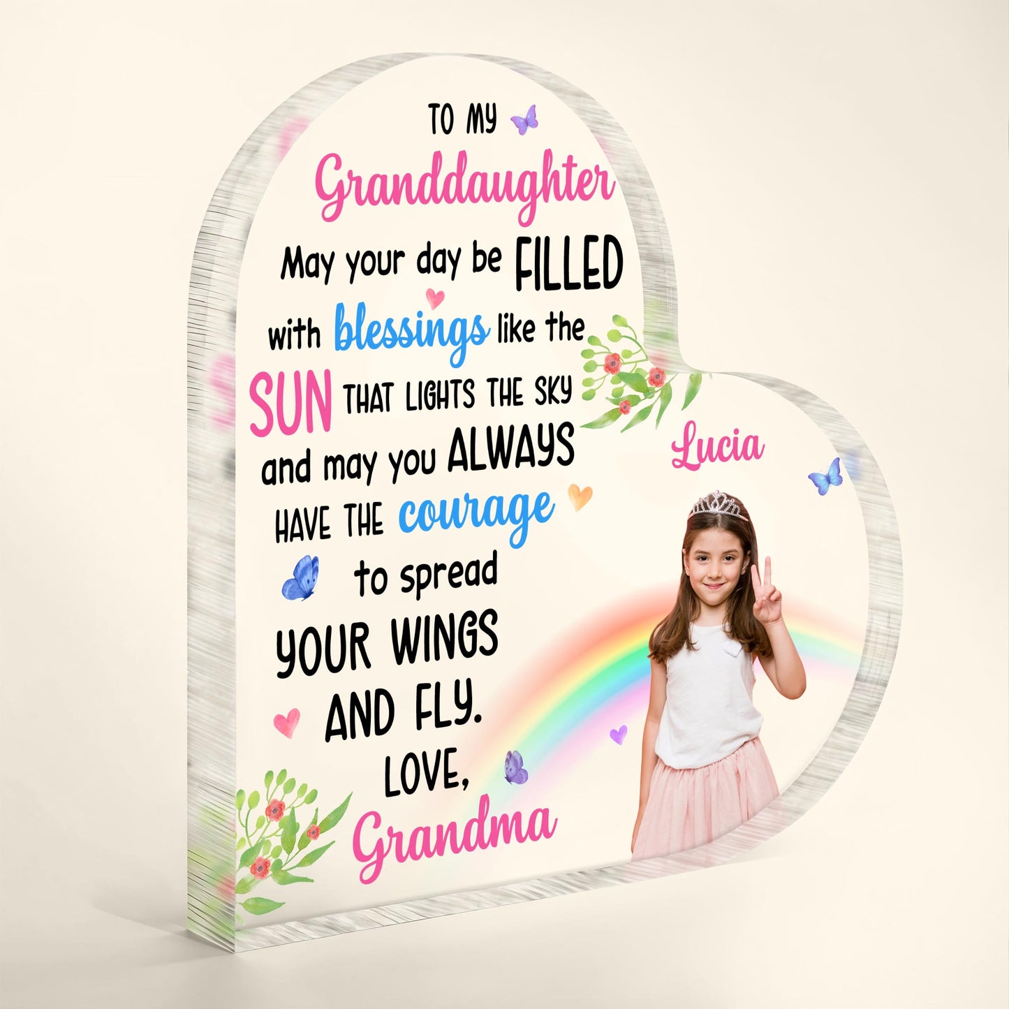 To My Granddaughter Love Grandma, Rainbow and Butterflies Gift