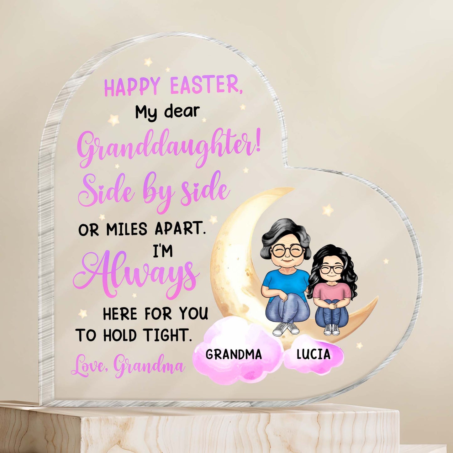 Happy Easter, My Dear Granddaughter, Moon and Stars, Two People Sitting