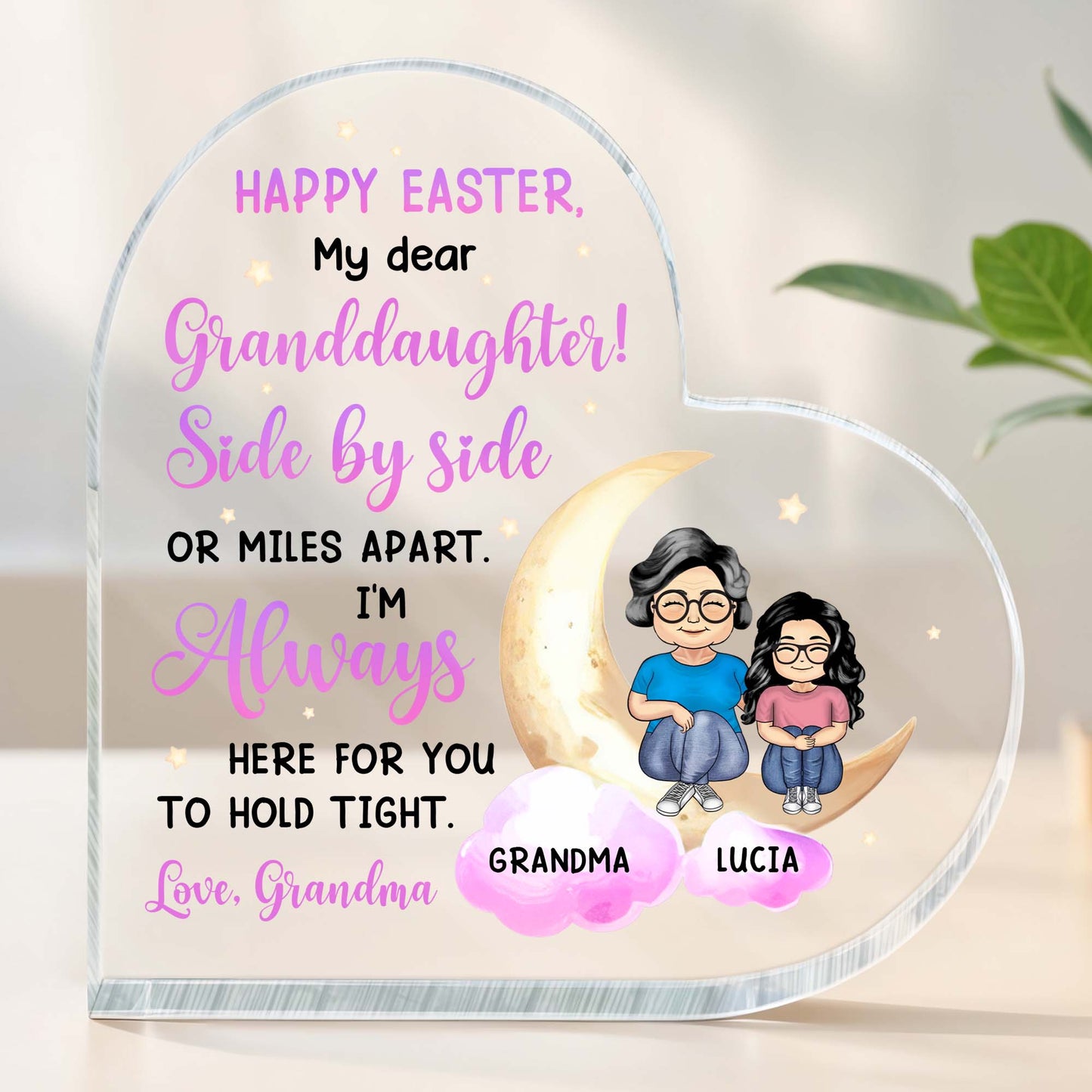 Happy Easter, My Dear Granddaughter, Moon and Stars, Two People Sitting