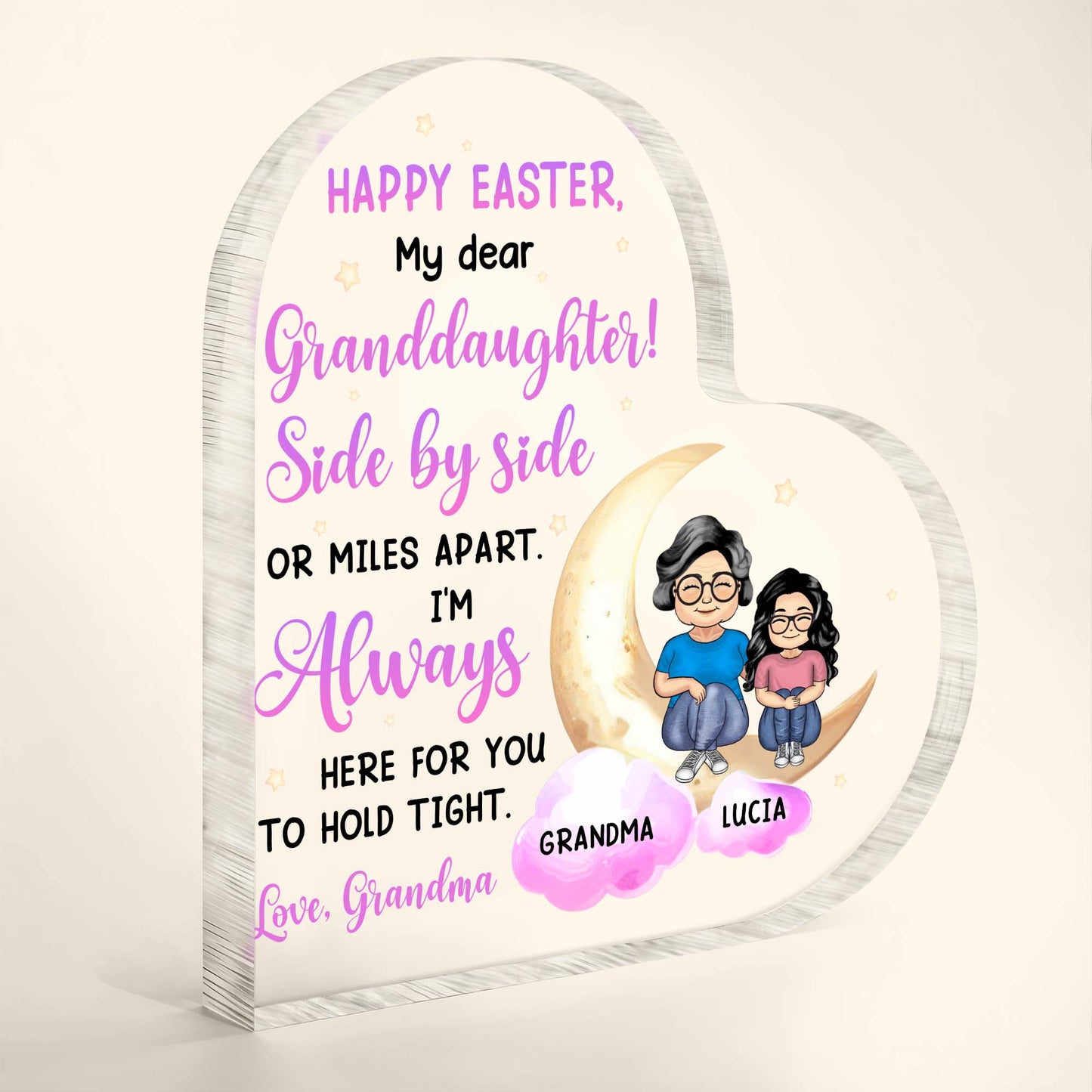 Happy Easter, My Dear Granddaughter, Moon and Stars, Two People Sitting