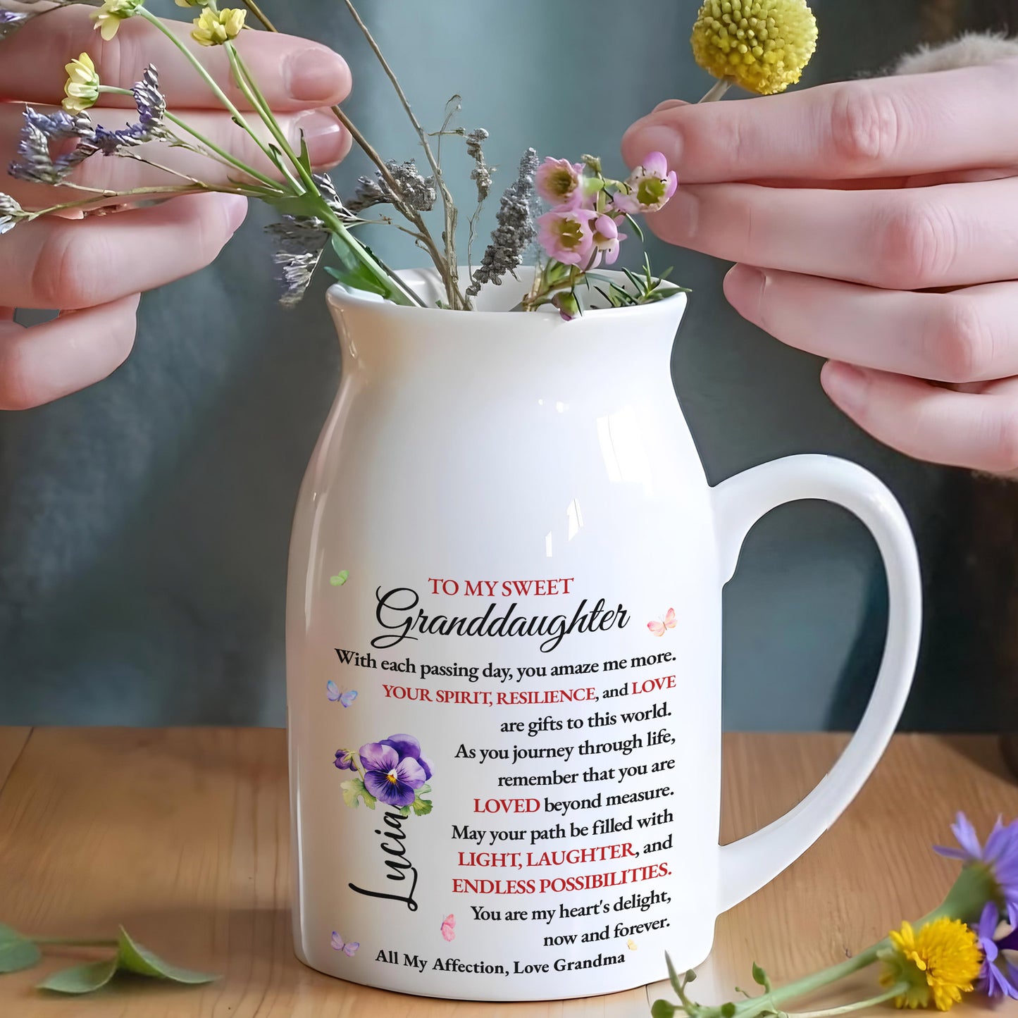 To My Sweet Granddaughter, Butterflies And Pansy Flower