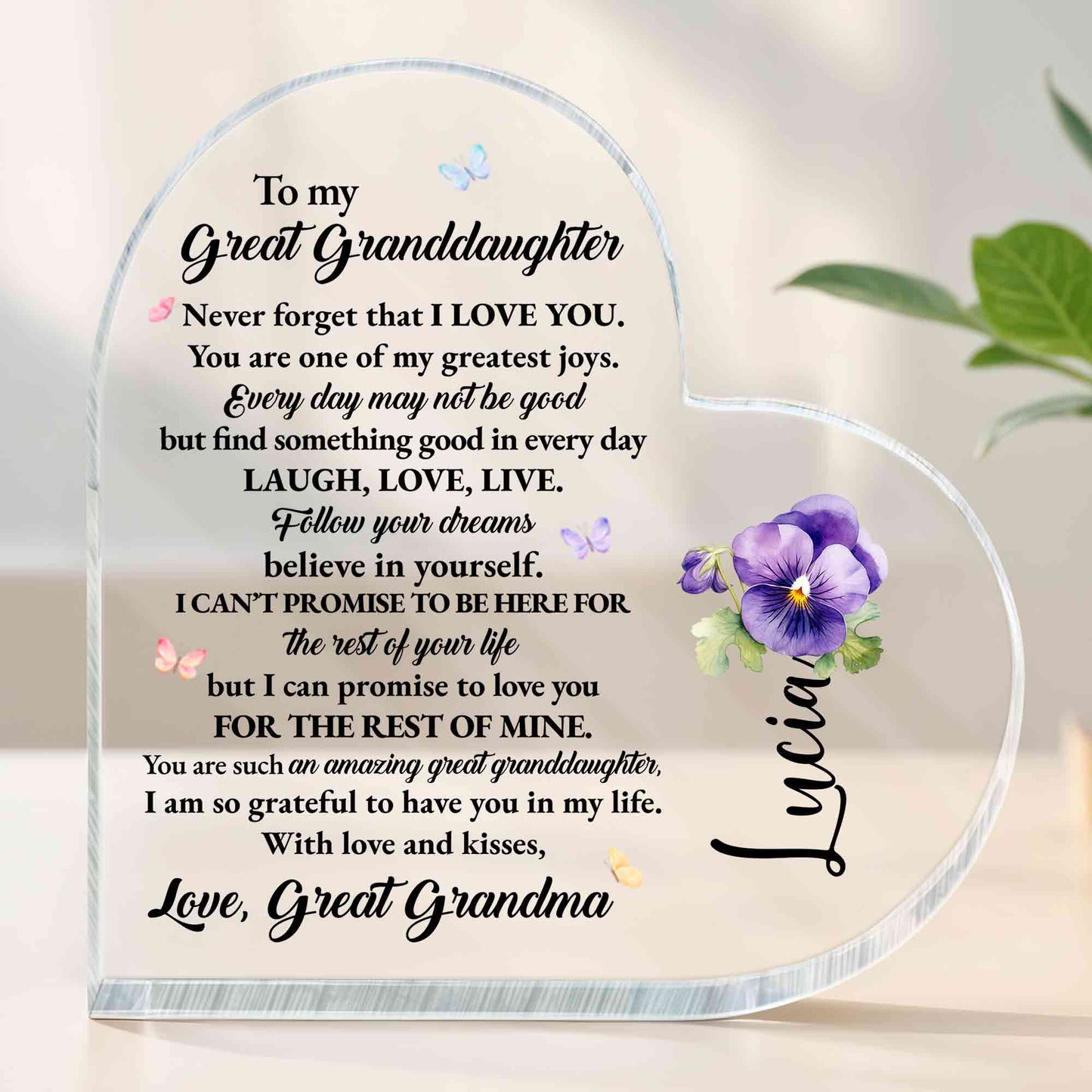 To My Great Granddaughter - Personalized Heart Shaped Acrylic Plaque - GDT261_HAP