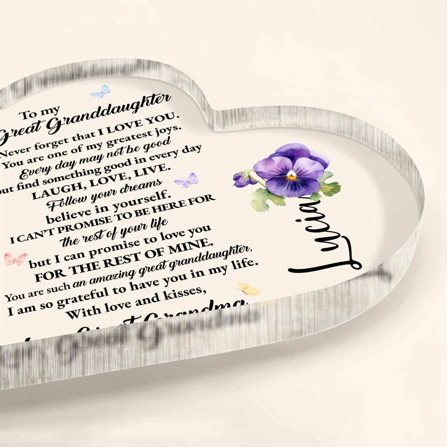 To My Great Granddaughter - Personalized Heart Shaped Acrylic Plaque - GDT261_HAP