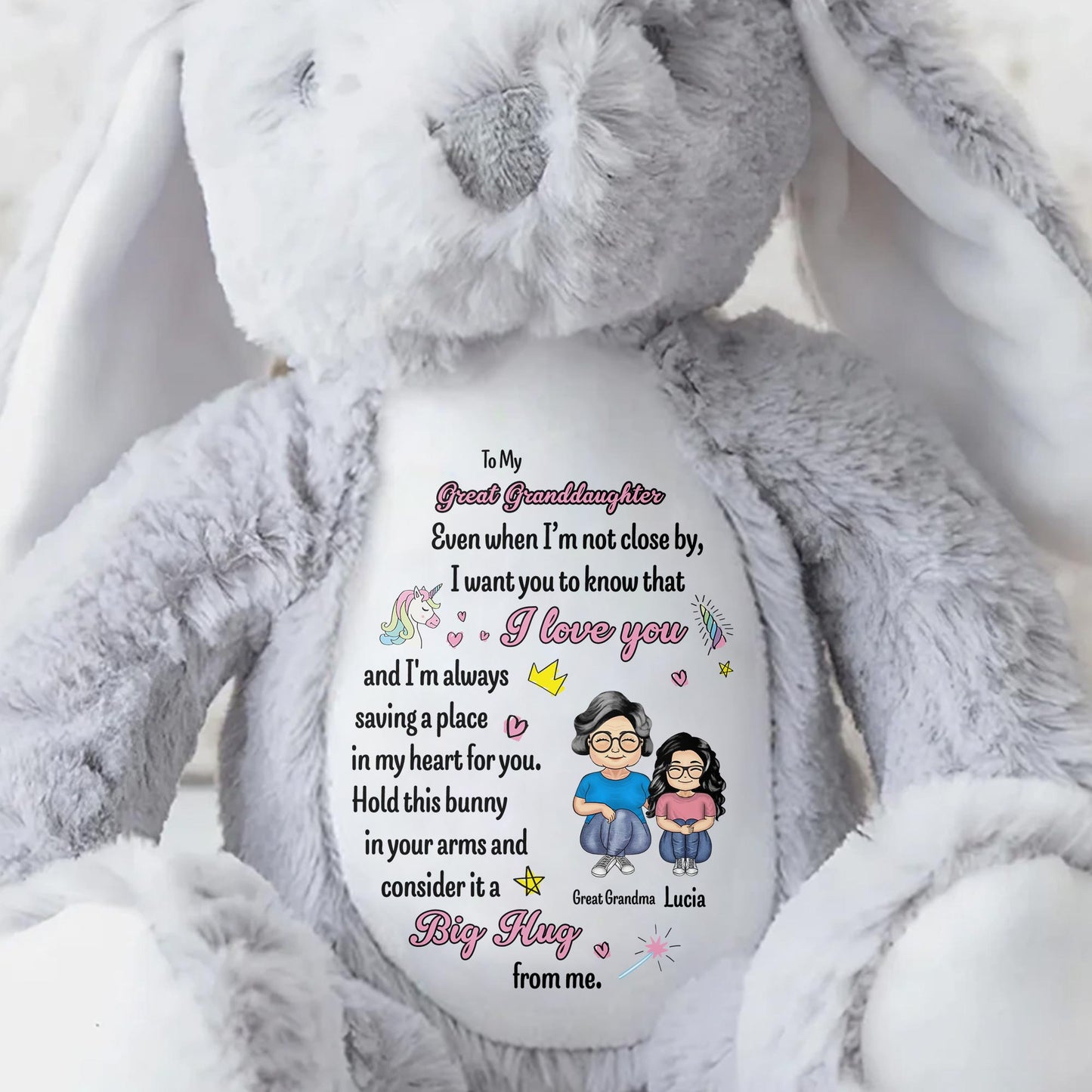 To My Great Granddaughter, Even when I'm not close by, Bunny and Hearts