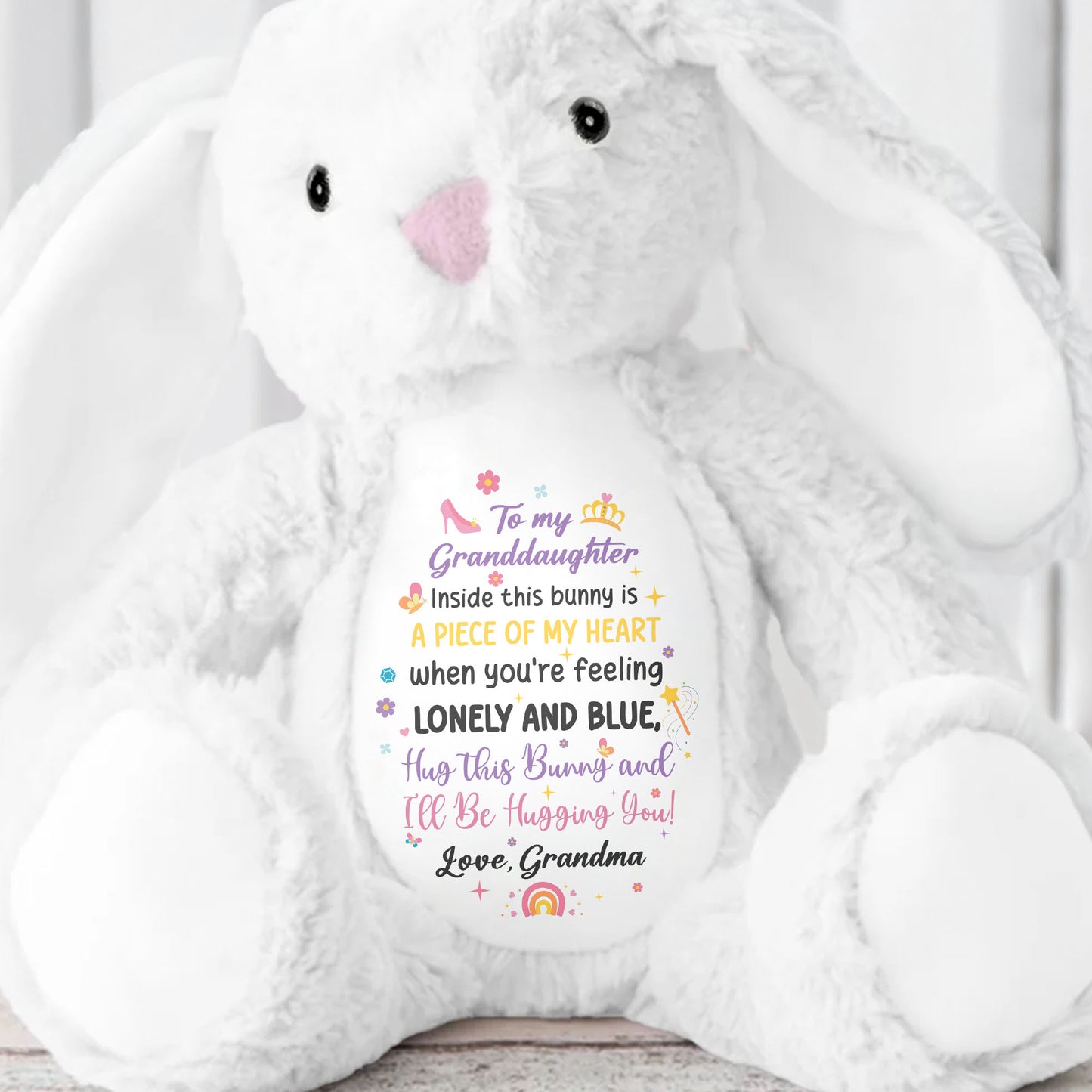 To My Granddaughter, Inside This Bunny Is A Piece Of My Heart, Stuffed Bunny - Personalized Stuffed Bunny - GDT267_BUN