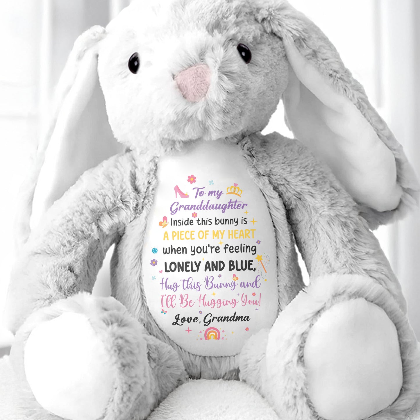 To My Granddaughter, Inside This Bunny Is A Piece Of My Heart, Stuffed Bunny - Personalized Stuffed Bunny - GDT267_BUN
