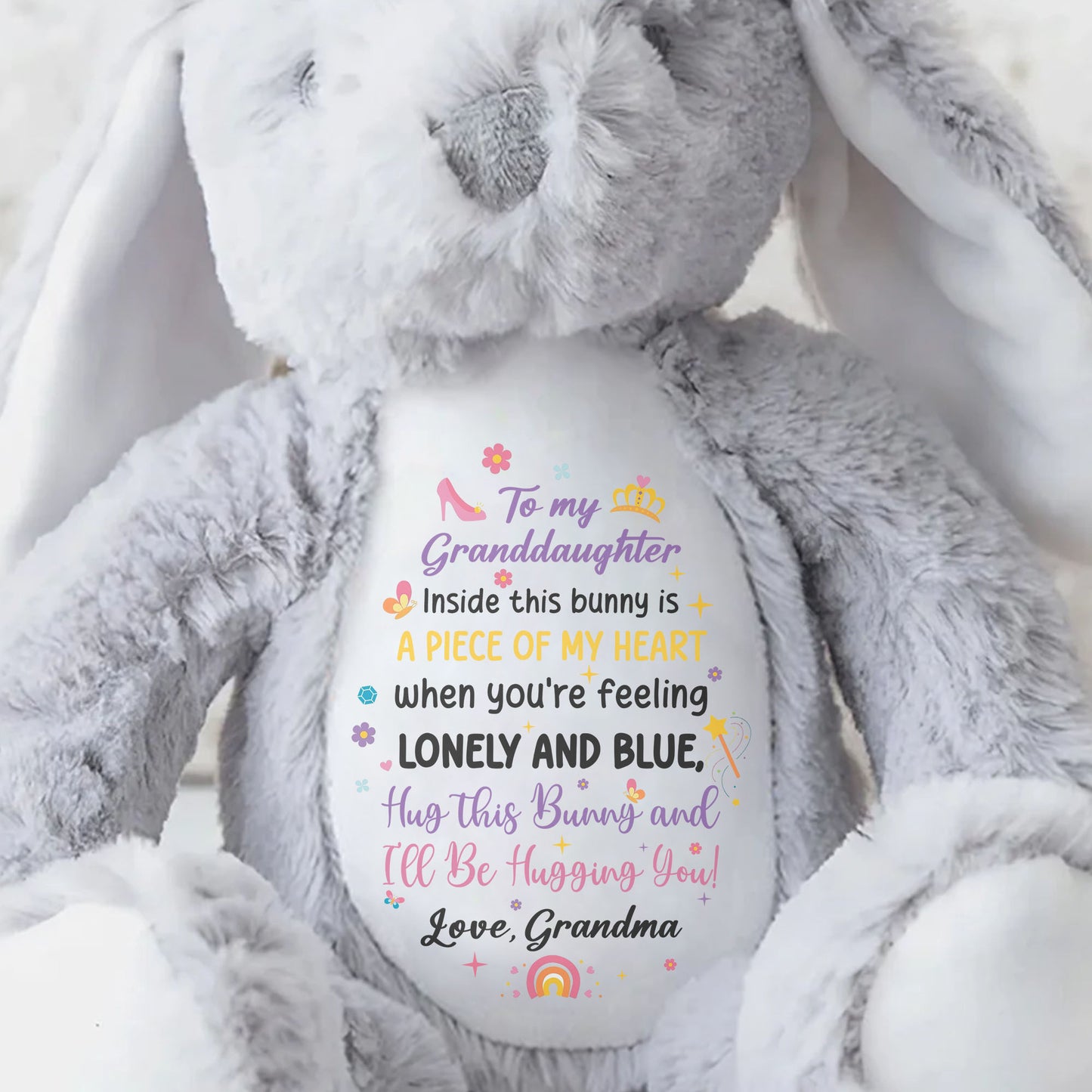 To My Granddaughter, Inside This Bunny Is A Piece Of My Heart, Stuffed Bunny - Personalized Stuffed Bunny - GDT267_BUN