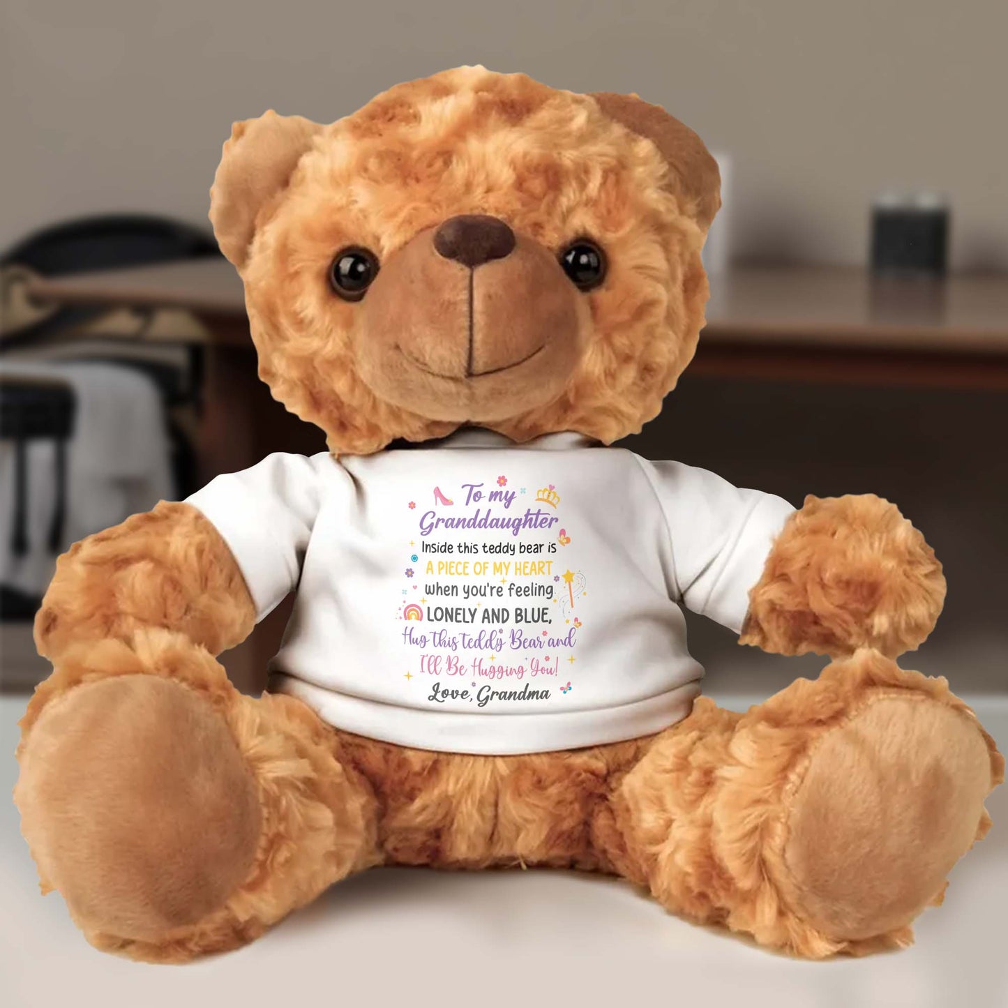 To My Granddaughter, Inside This Teddy Bear Is A Piece Of My Heart, Teddy Bear And Heart - Personalized Custom Cuddle Bear - GDT267_TED