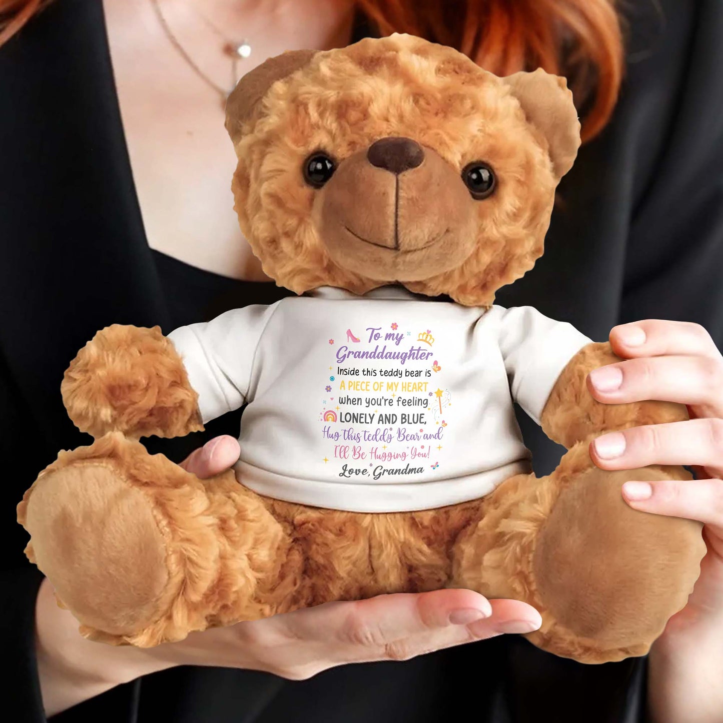 To My Granddaughter, Inside This Teddy Bear Is A Piece Of My Heart, Teddy Bear And Heart - Personalized Custom Cuddle Bear - GDT267_TED