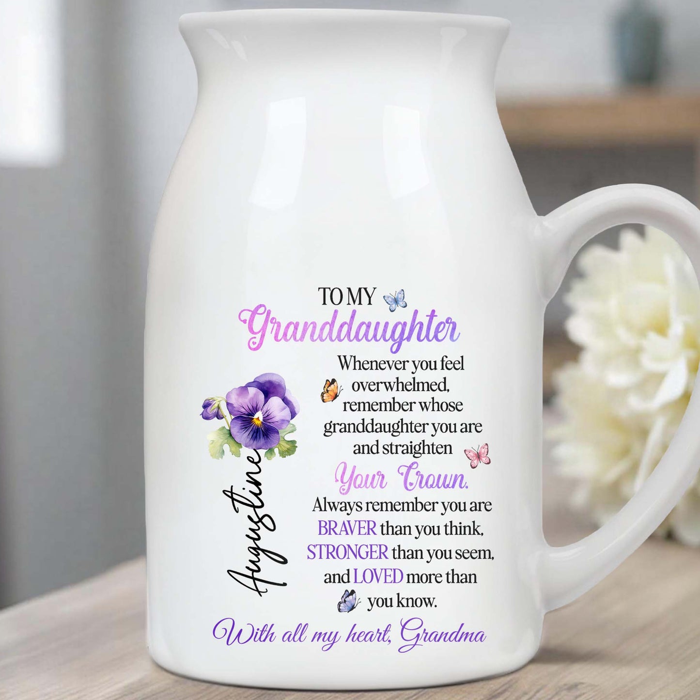 To My Granddaughter, Remember Whose Granddaughter You Are, Flowers, Crown, And Butterfly