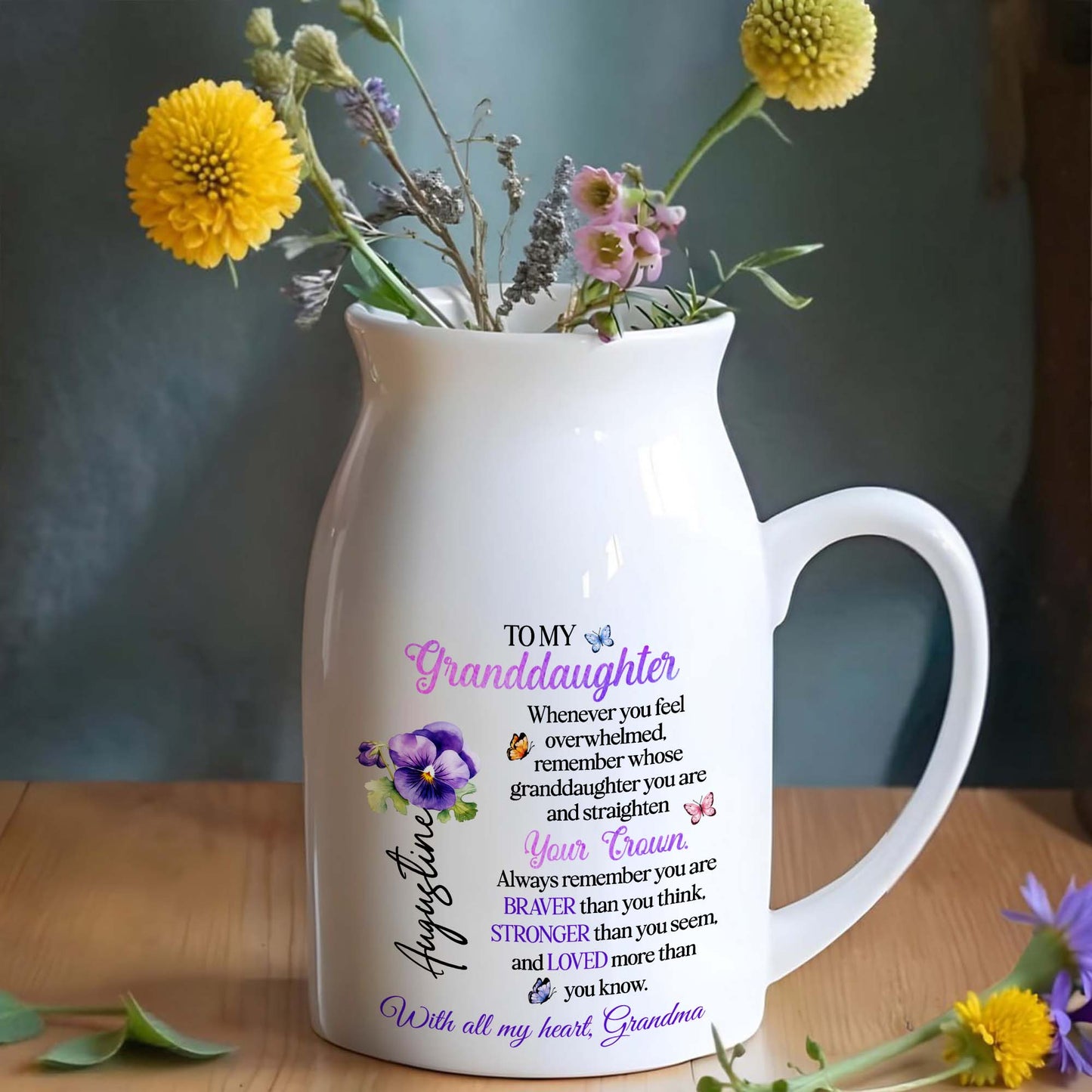 To My Granddaughter, Remember Whose Granddaughter You Are, Flowers, Crown, And Butterfly