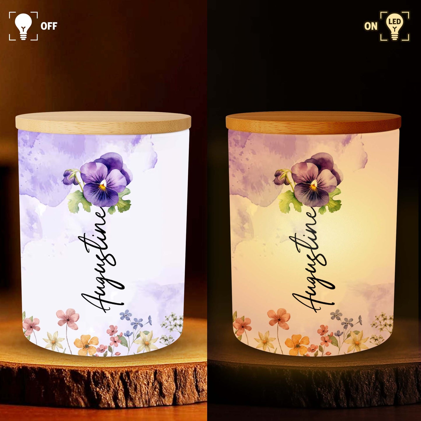 Always Shine Violet Flowers Glass Jar
