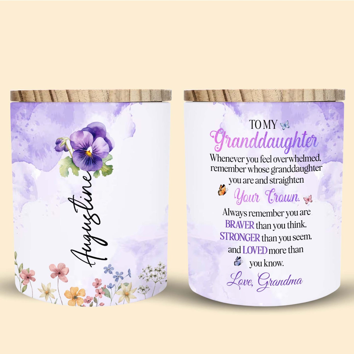Always Shine Violet Flowers Glass Jar