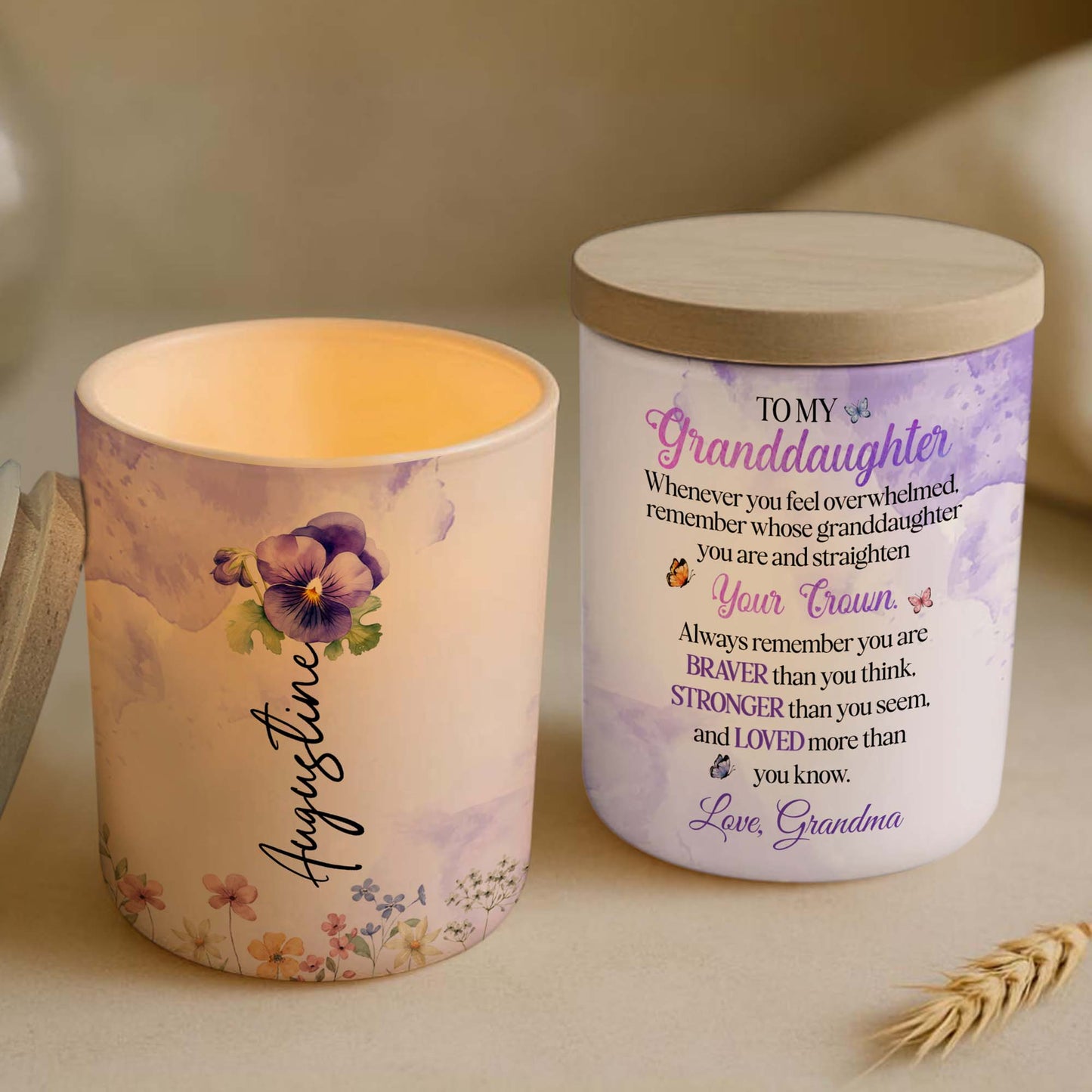 Always Shine Violet Flowers Glass Jar