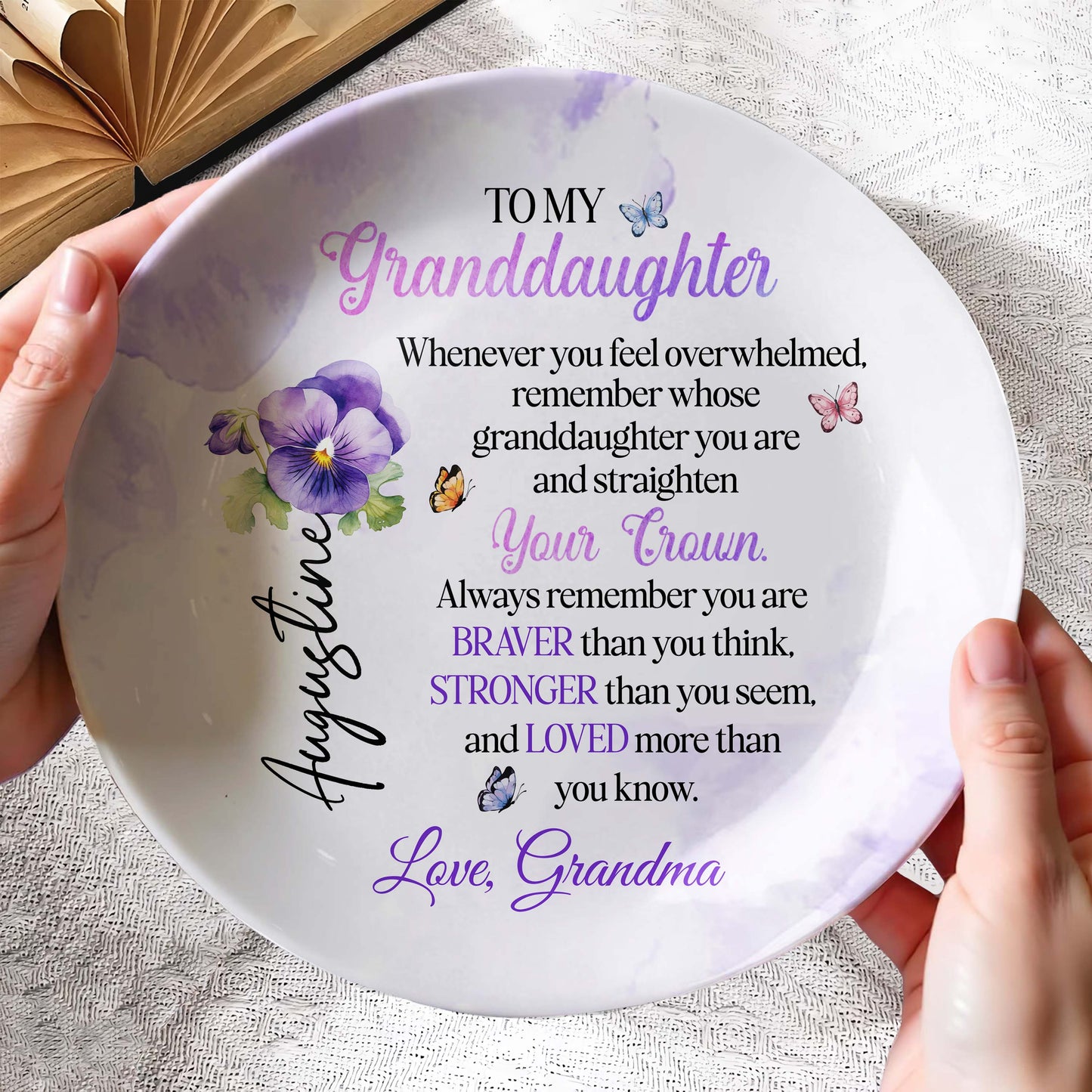 To My Granddaughter Remember Whose Granddaughter You Are, Pansies and Butterflies