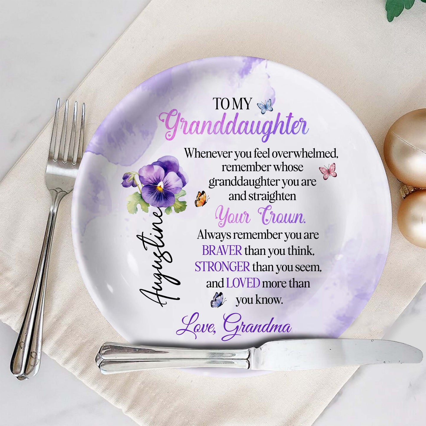 To My Granddaughter Remember Whose Granddaughter You Are, Pansies and Butterflies