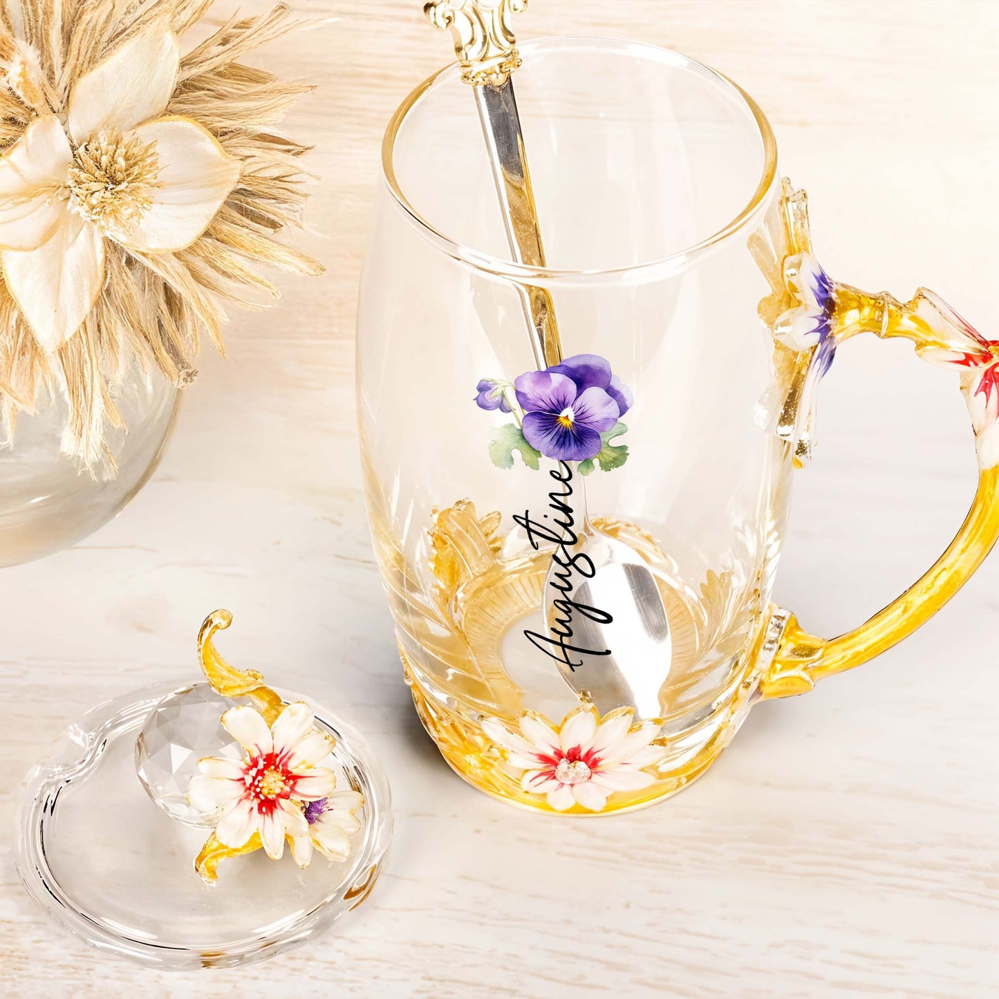 Personalized Enamel Flower Tea Cup Featuring Elegant Floral Design