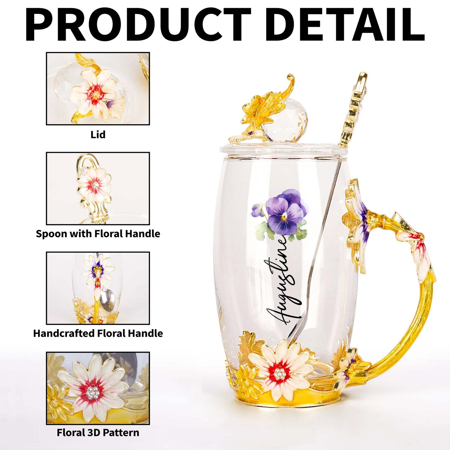 Personalized Enamel Flower Tea Cup Featuring Elegant Floral Design