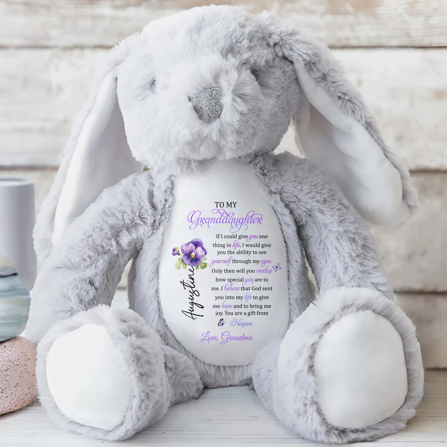 To My Granddaughter, If I Could Give You One Thing In Life, Stuffed Bunny And Flower - Personalized Stuffed Bunny - GDT272_BUN