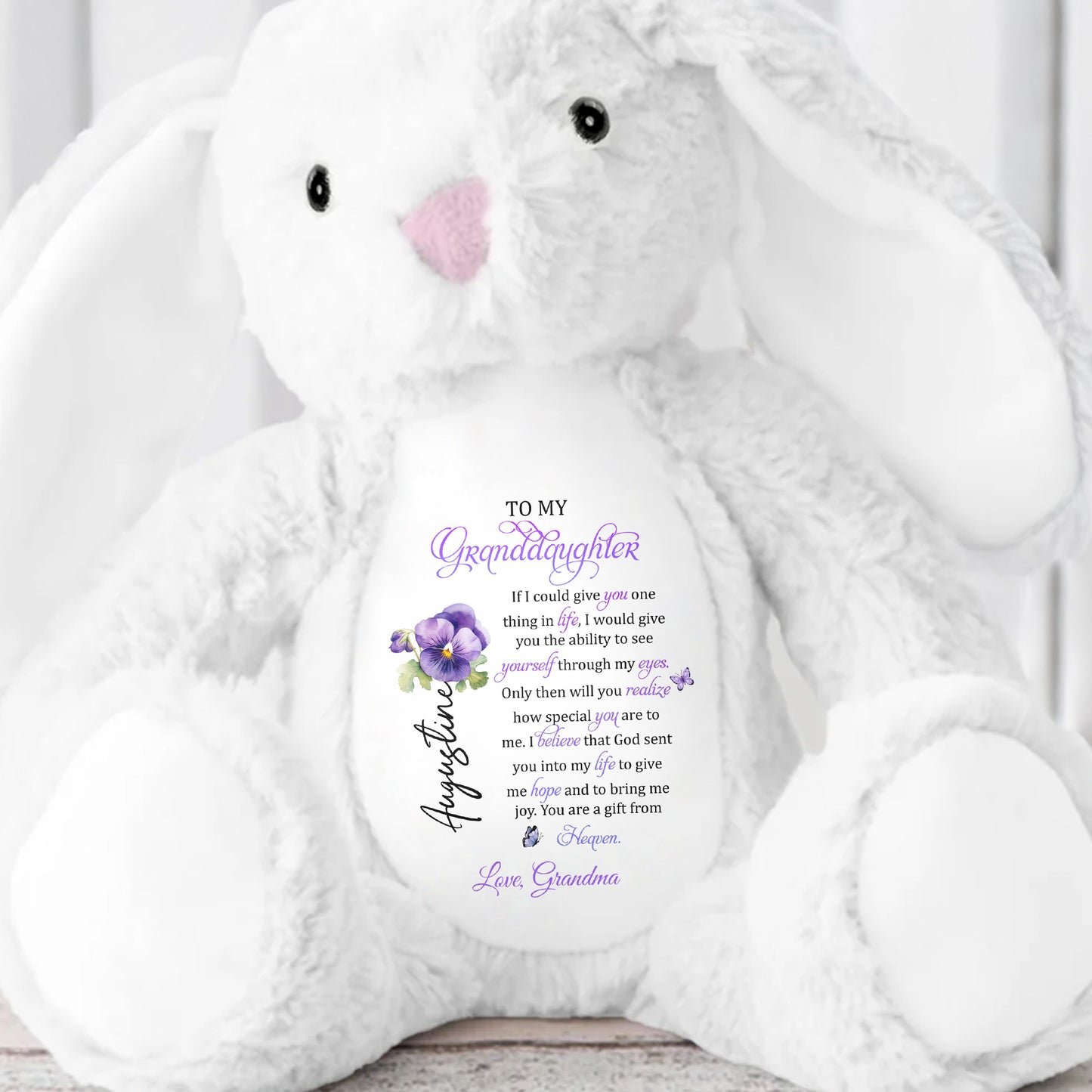 To My Granddaughter, If I Could Give You One Thing In Life, Stuffed Bunny And Flower - Personalized Stuffed Bunny - GDT272_BUN