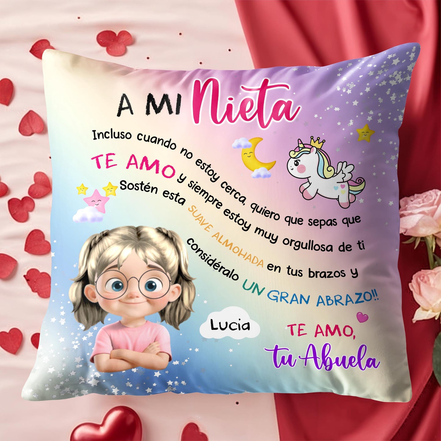A Mi Nieta, Incluso Cuando No Estoy Cerca, Unicorn And Girl Pillow