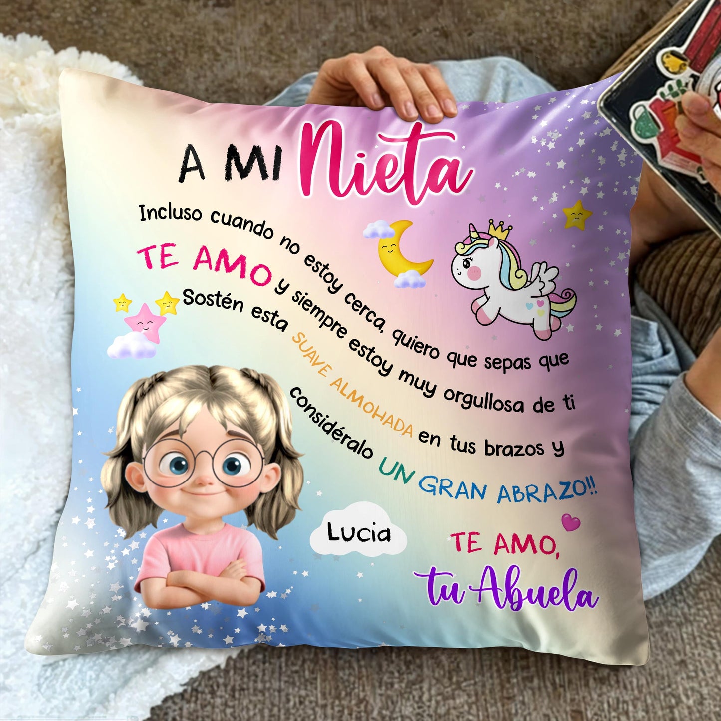 A Mi Nieta, Incluso Cuando No Estoy Cerca, Unicorn And Girl Pillow