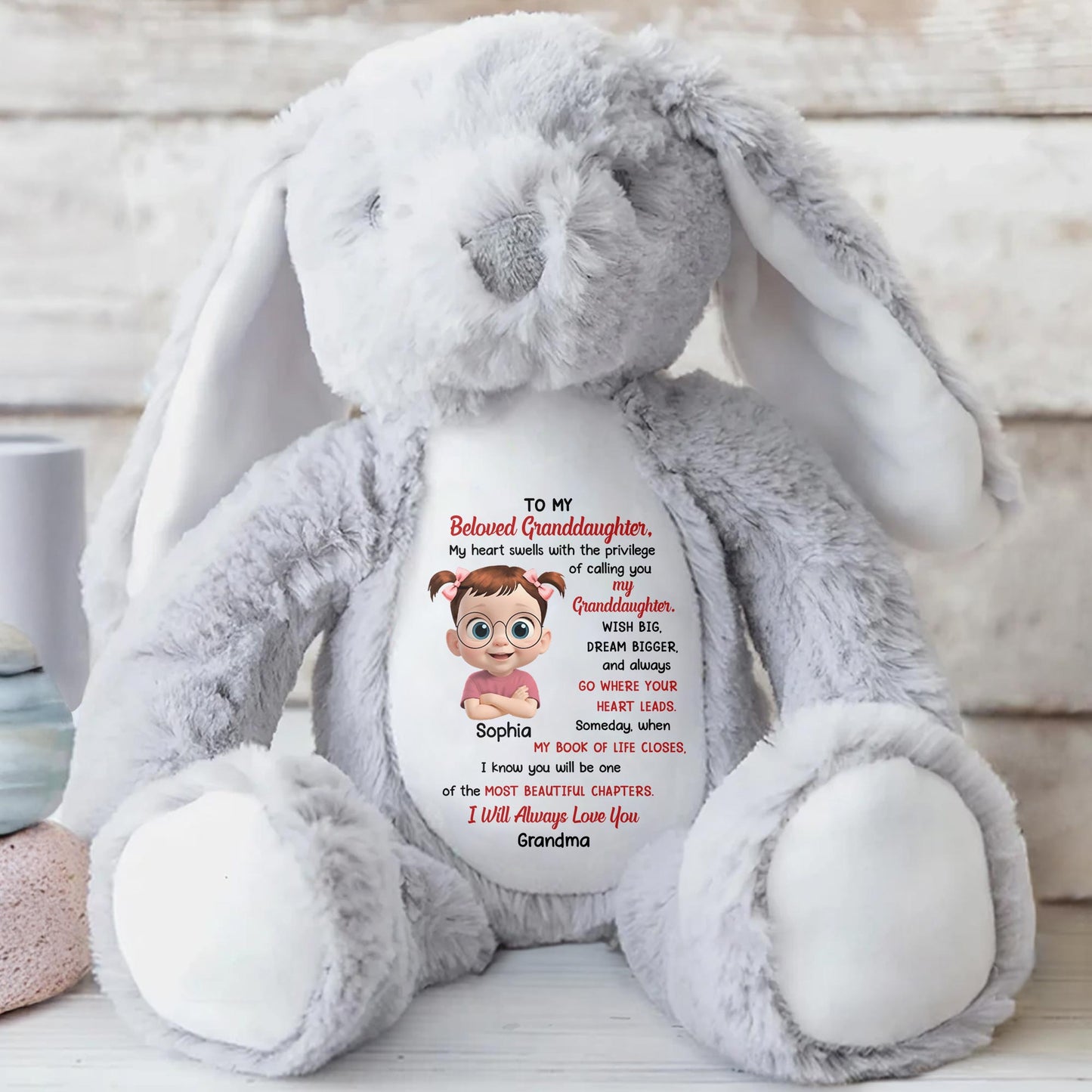To My Beloved Granddaughter, Wish Big, Dream Bigger, Stuffed Bunny