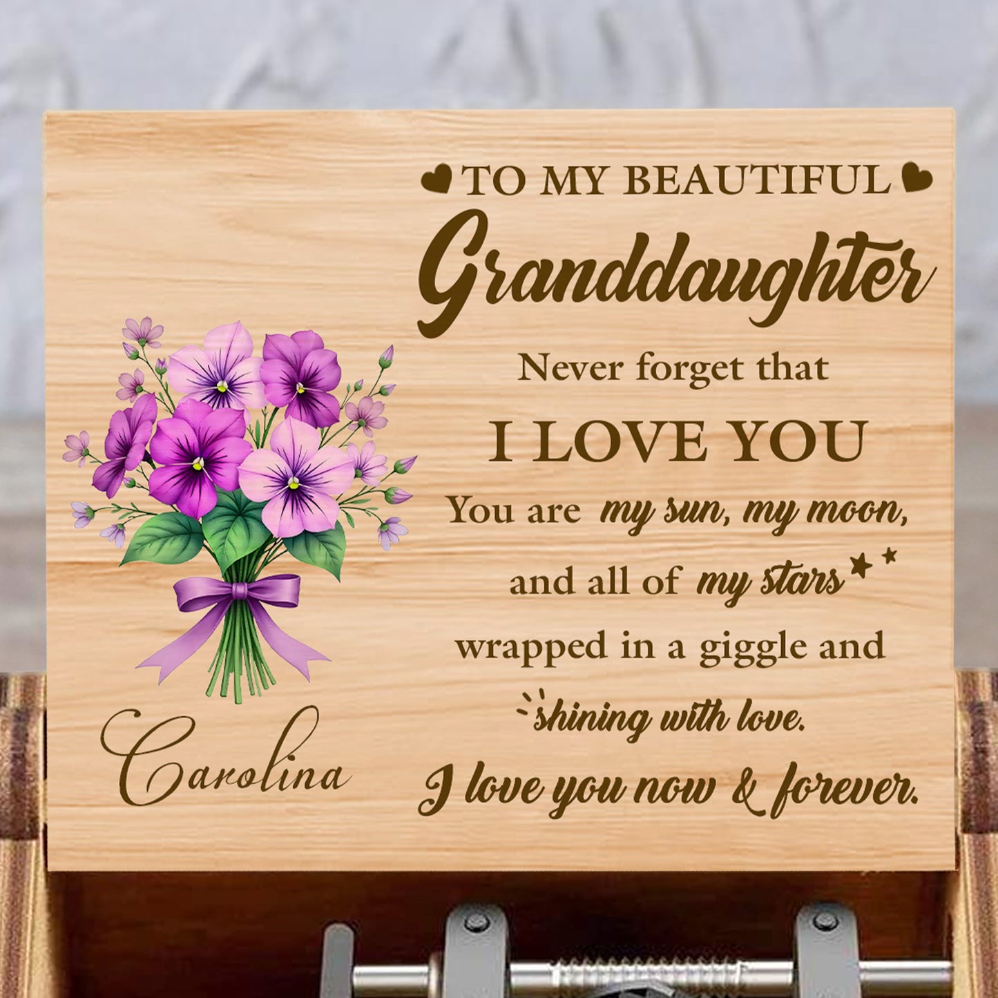 To My Beautiful Granddaughter, Never Forget That I Love You, Flowers - Custom Music Box With "You Are My Sunshine" Tune - GDT285_MZB
