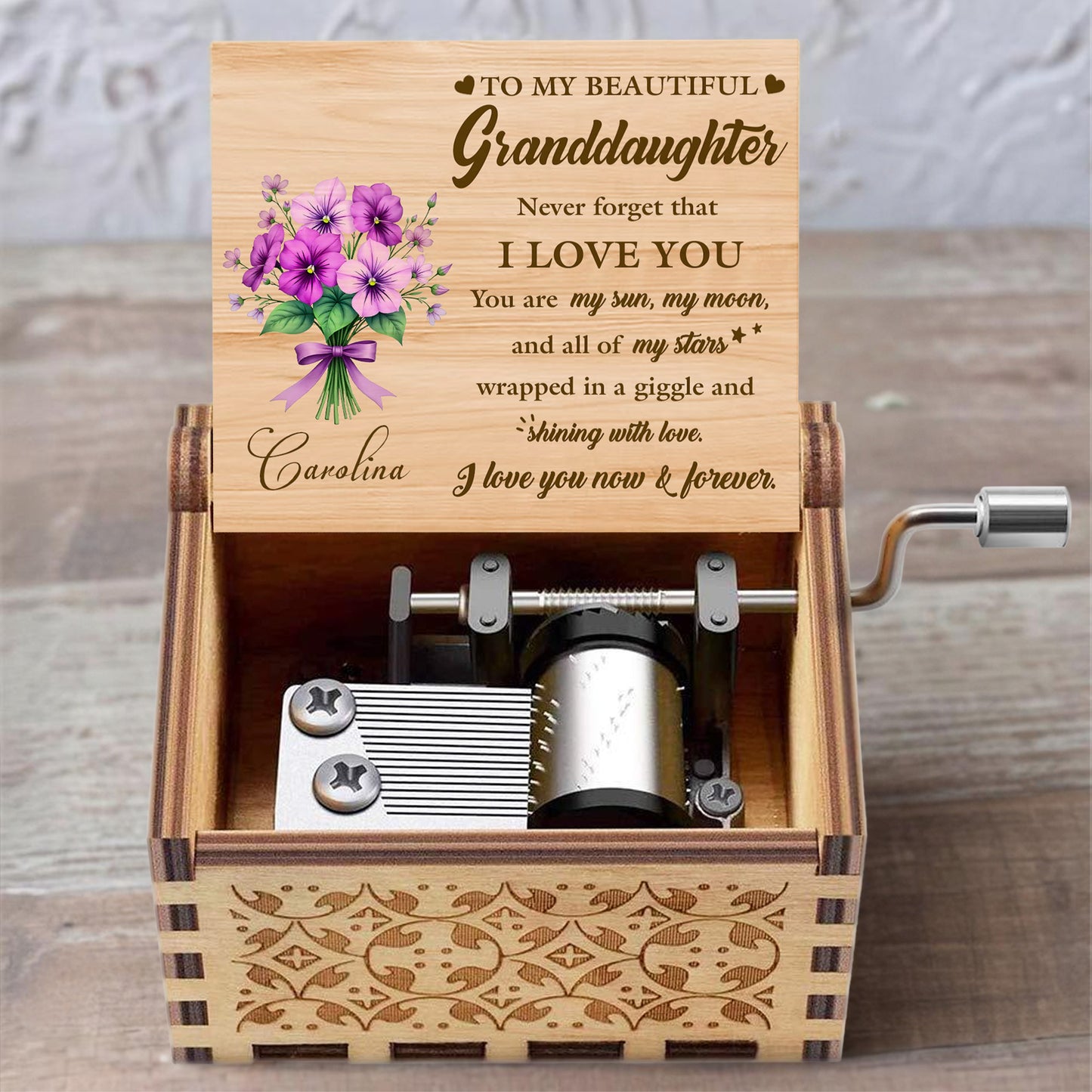 To My Beautiful Granddaughter, Never Forget That I Love You, Flowers - Custom Music Box With "You Are My Sunshine" Tune - GDT285_MZB