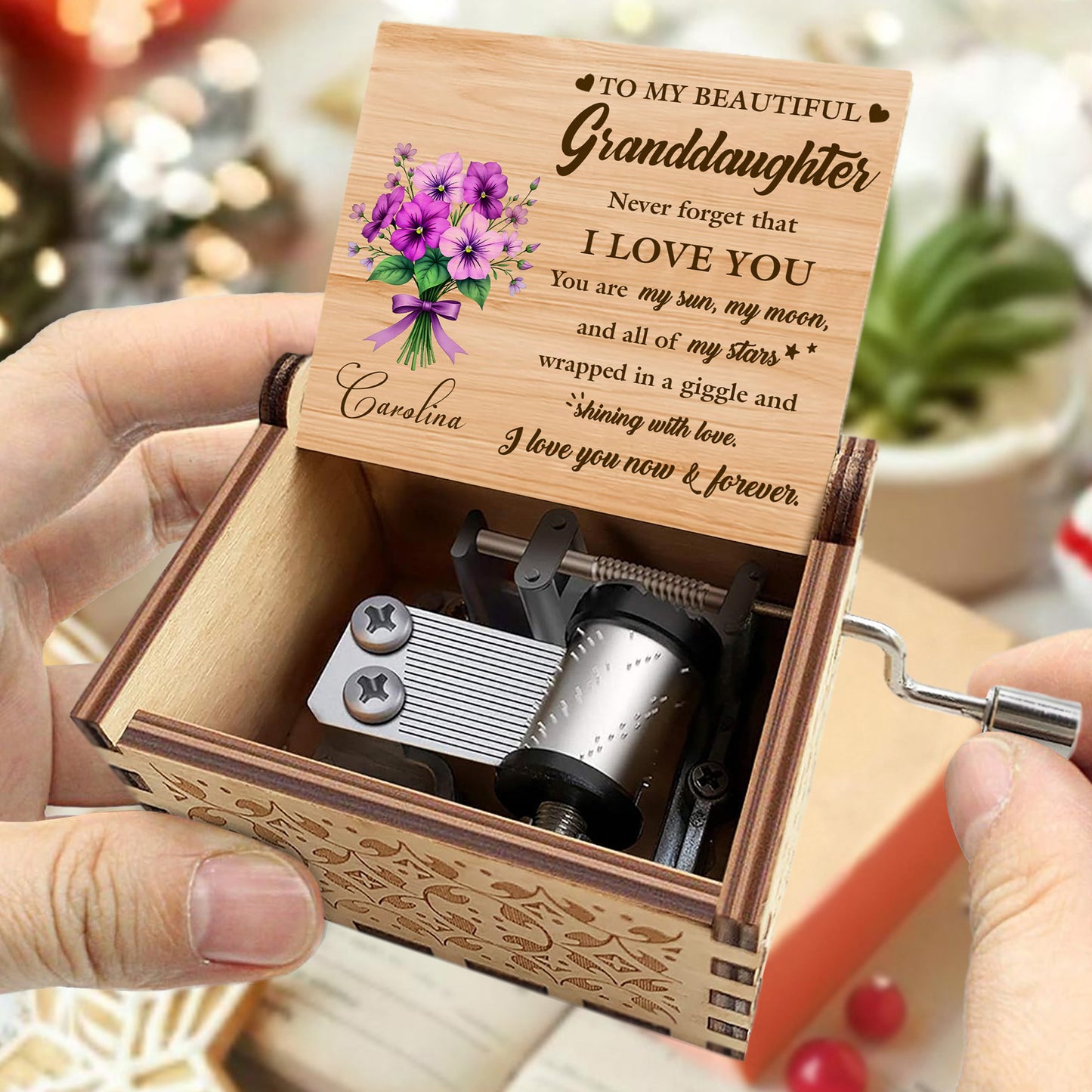 To My Beautiful Granddaughter, Never Forget That I Love You, Flowers - Custom Music Box With "You Are My Sunshine" Tune - GDT285_MZB