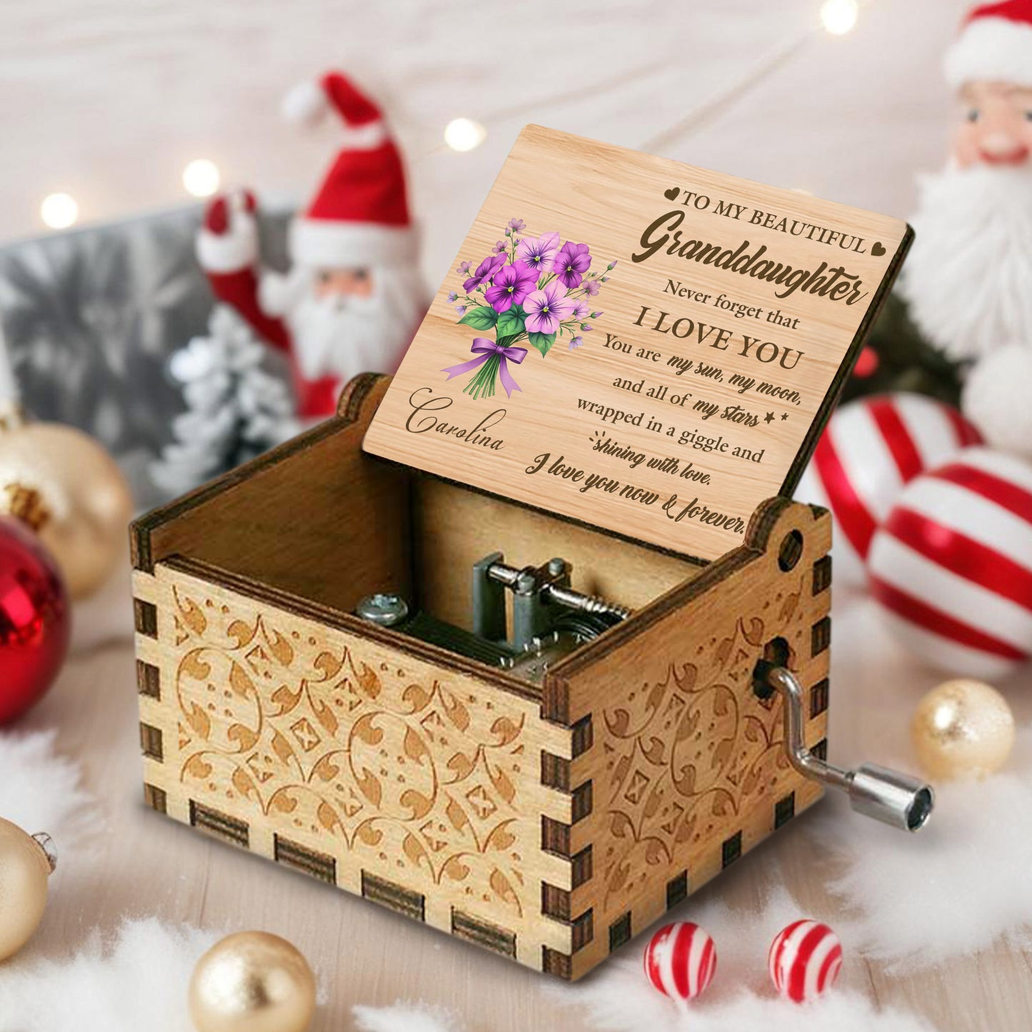 To My Beautiful Granddaughter, Never Forget That I Love You, Flowers - Custom Music Box With "You Are My Sunshine" Tune - GDT285_MZB